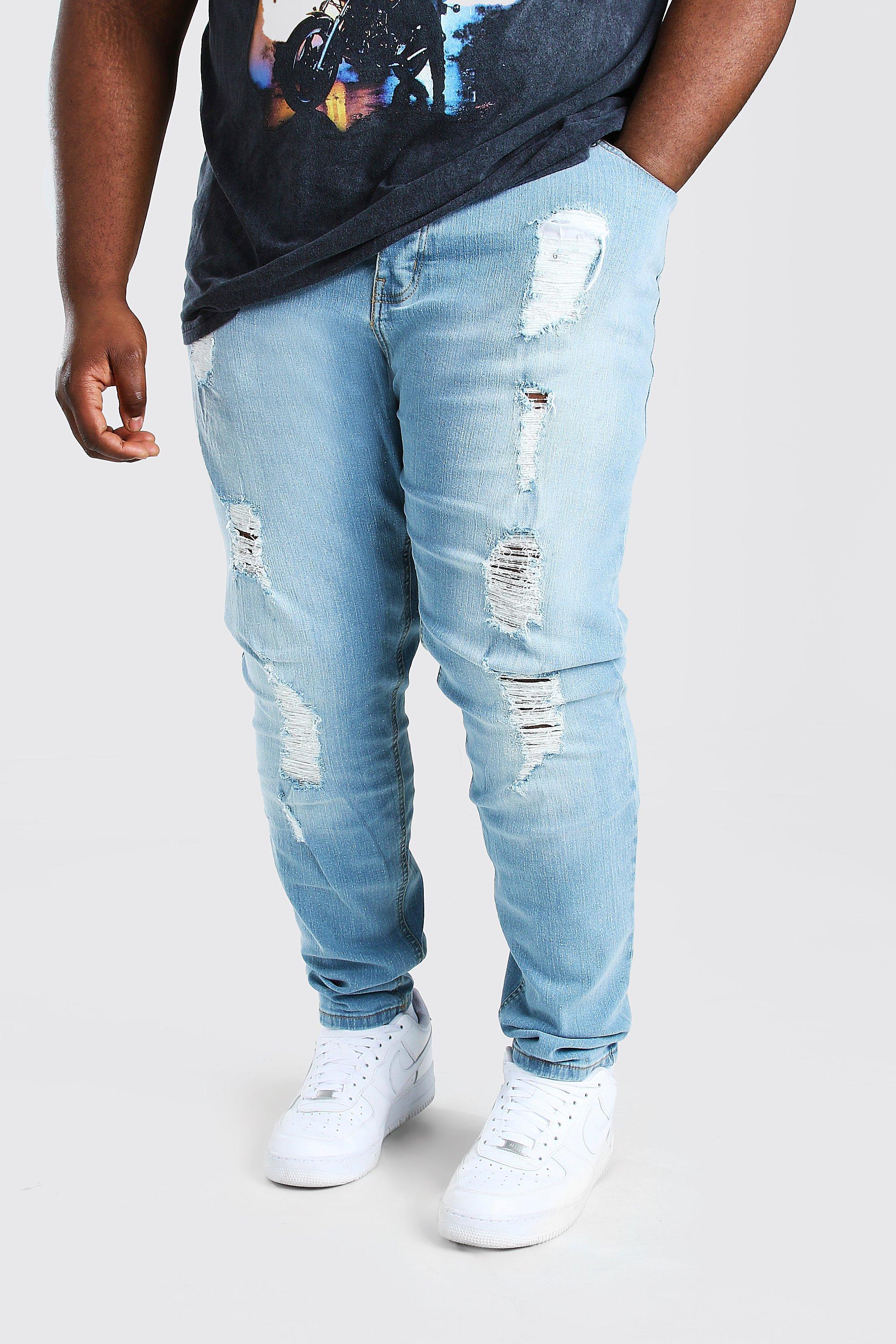 BoohooMAN Plus Size Skinny Fit Heavy Ripped Jean in Blue for Men Lyst