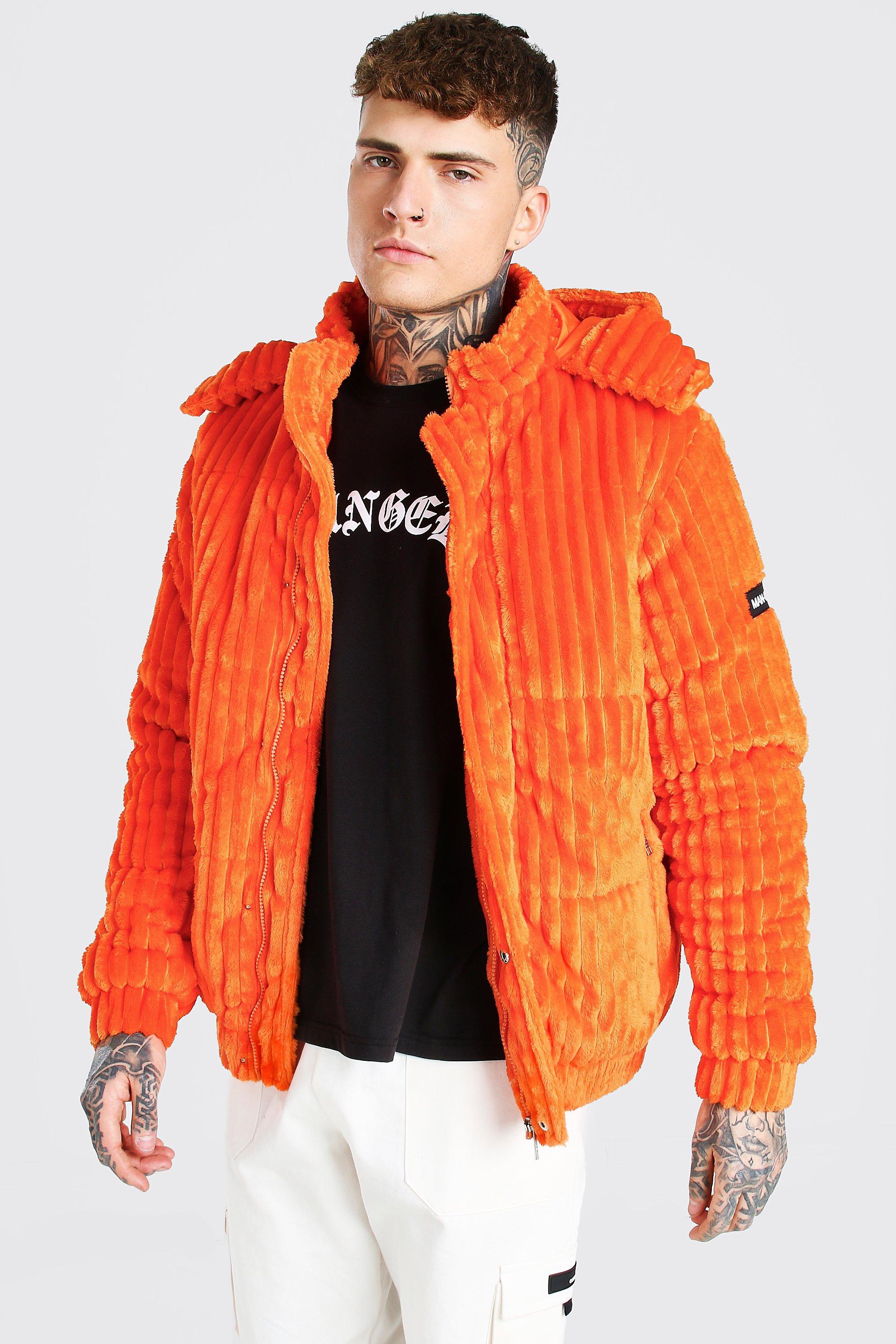 orange cord puffer jacket