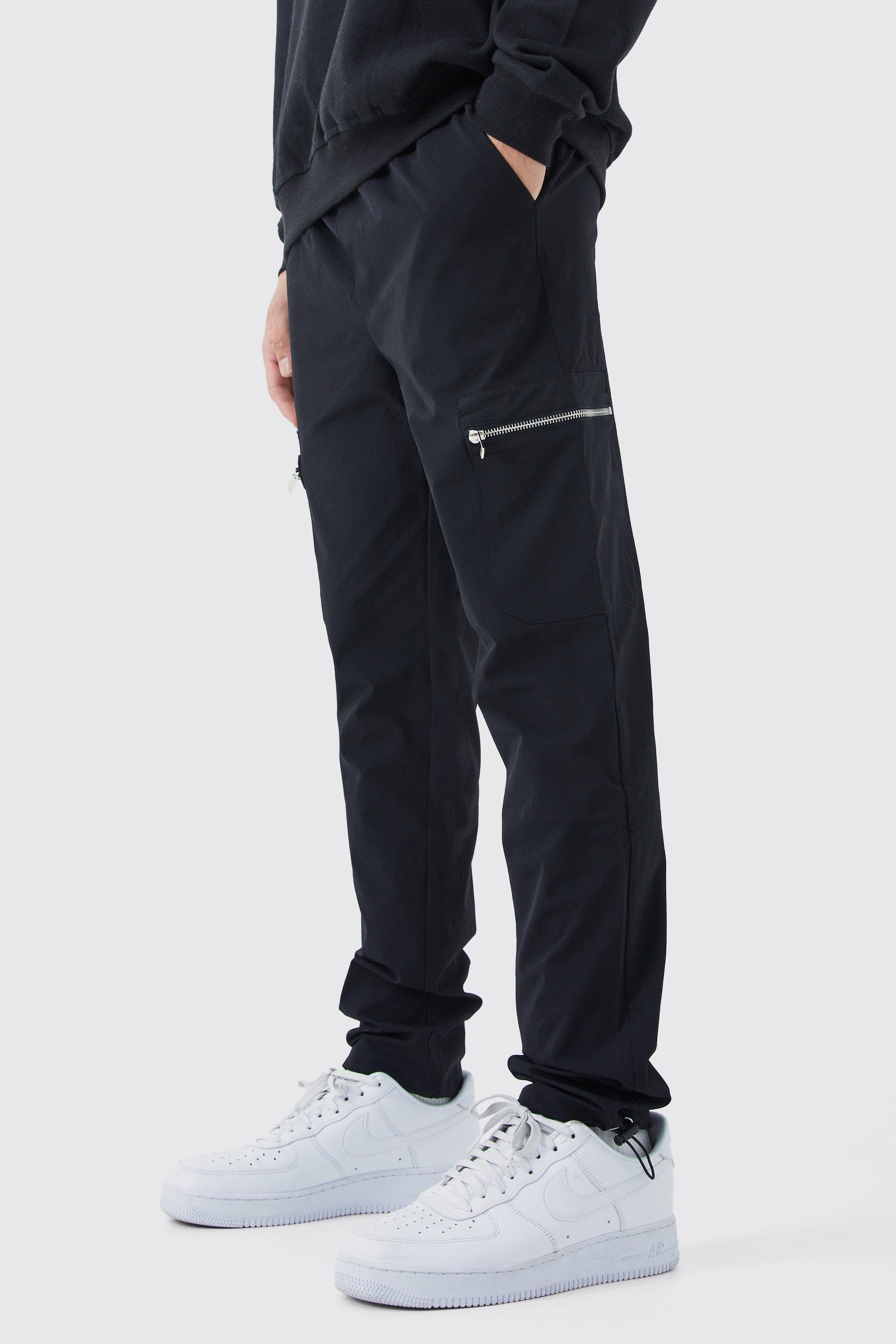 BoohooMAN Elasticated Waist Slim Technical Stretch Cargo Pants in Blue for  Men