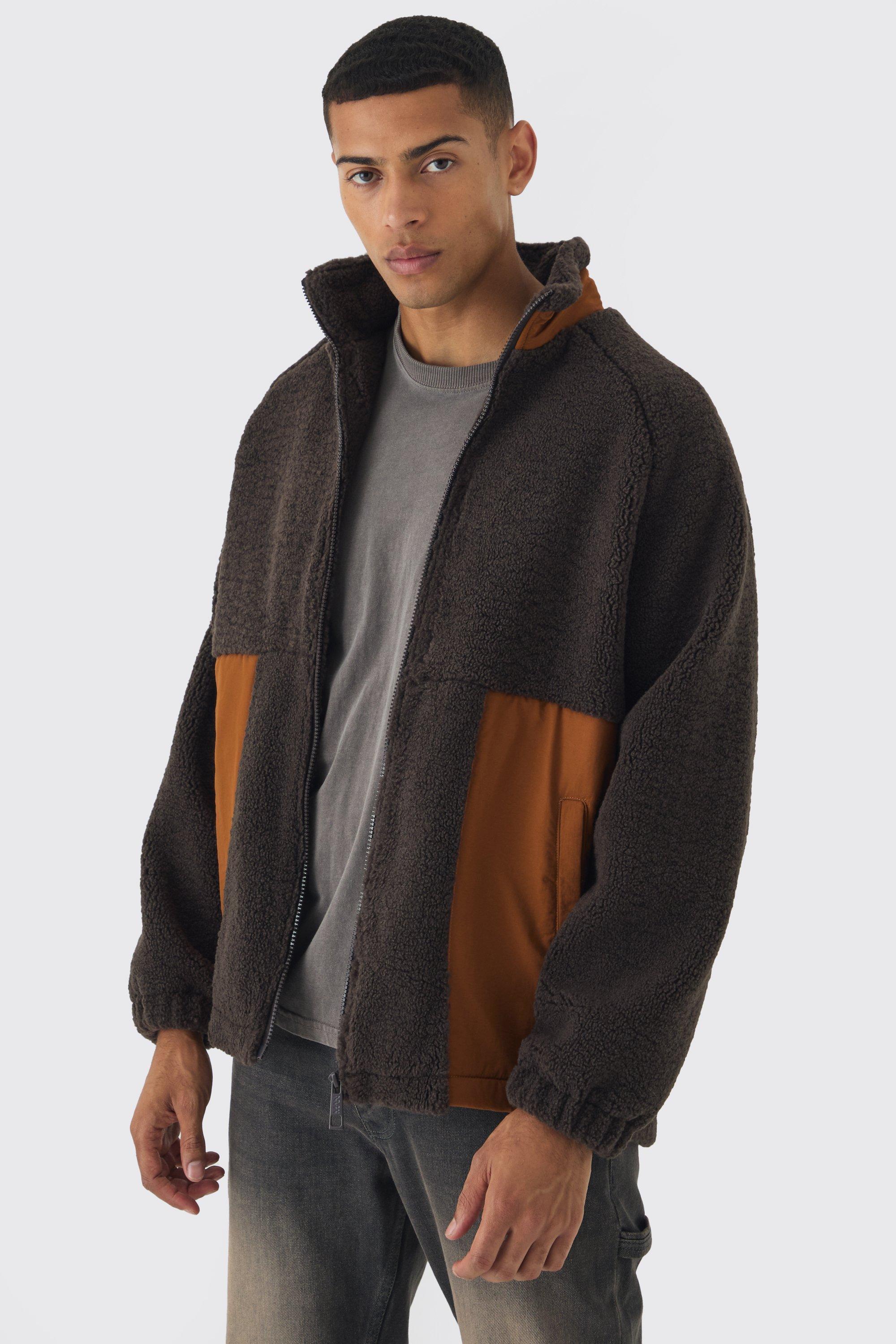 BoohooMAN Colour Block Borg And Nylon Jacket in Black for Men Lyst UK
