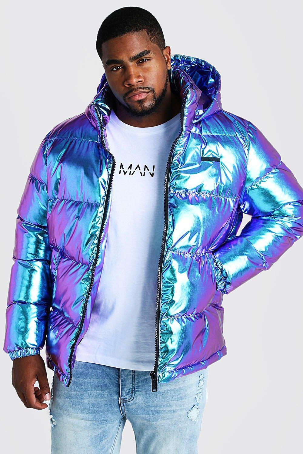 BoohooMAN Big & Tall Metallic Puffer Jacket in Purple for Men | Lyst