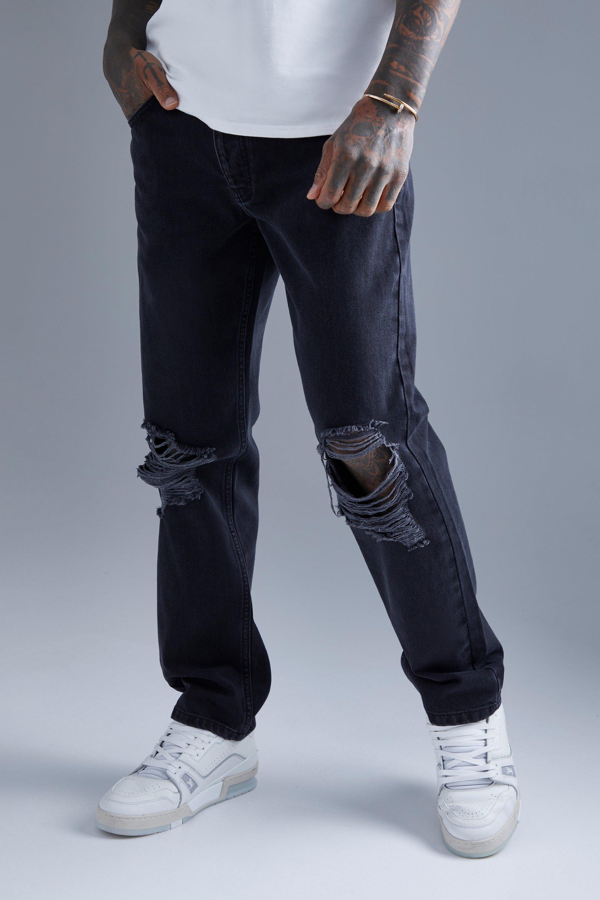 BoohooMAN Straight Leg Ripped Jeans in Blue for Men | Lyst