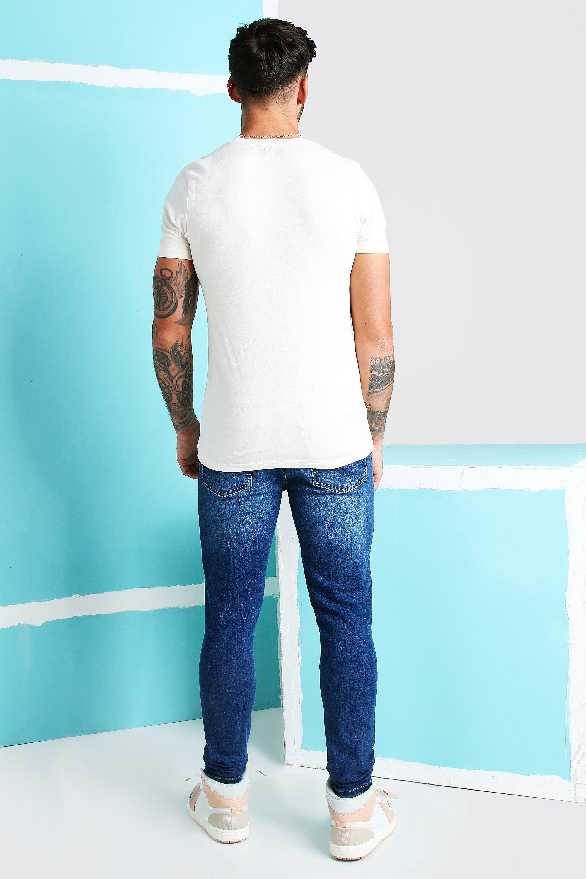 BoohooMAN Denim Super Skinny Jeans With Embroidery And Zips in Blue for ...