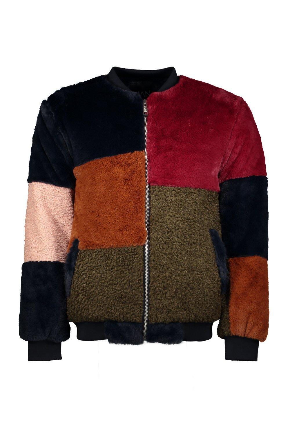 colour block faux fur jacket
