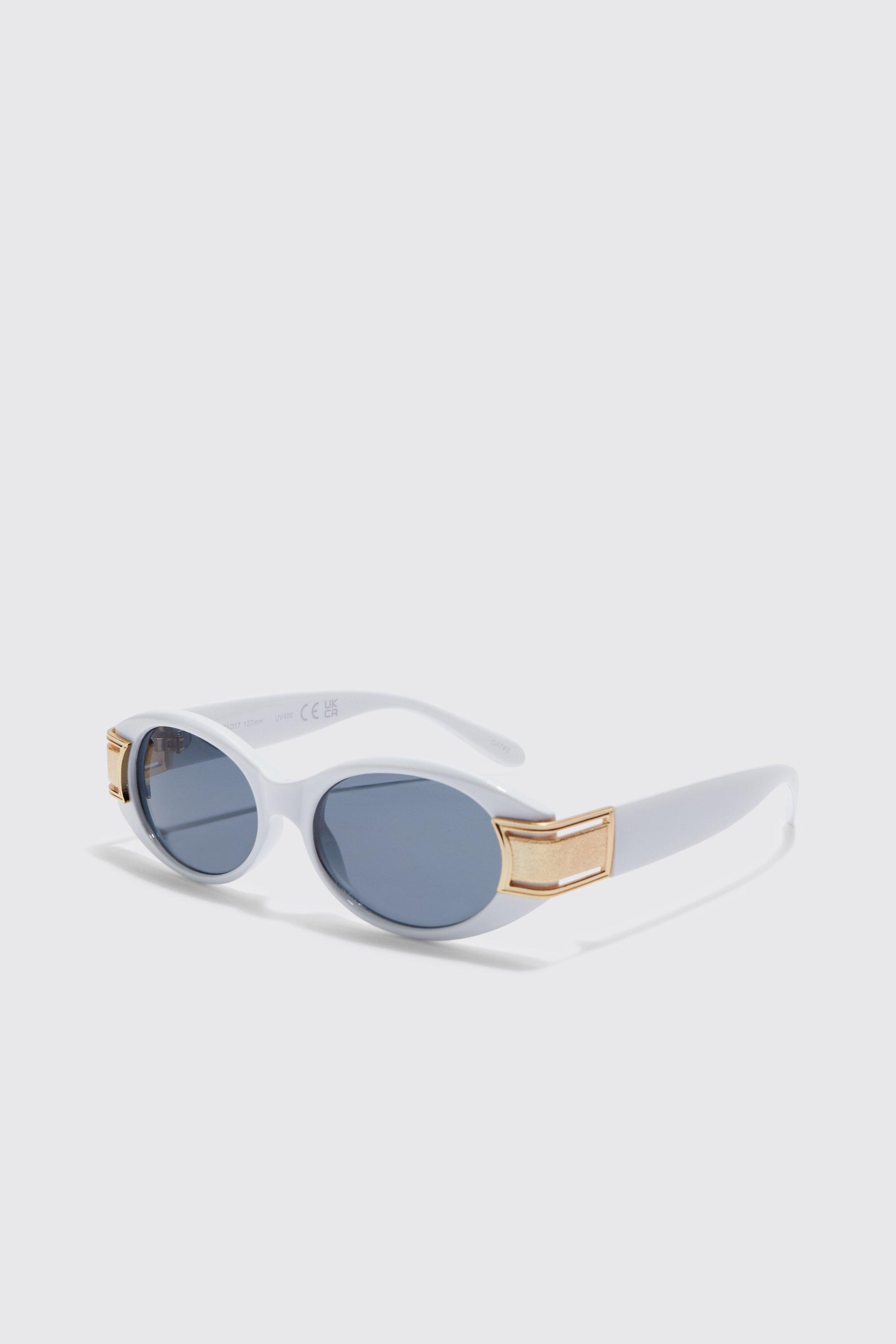 BoohooMAN Oval Temple Detail Sunglasses in Blue for Men | Lyst