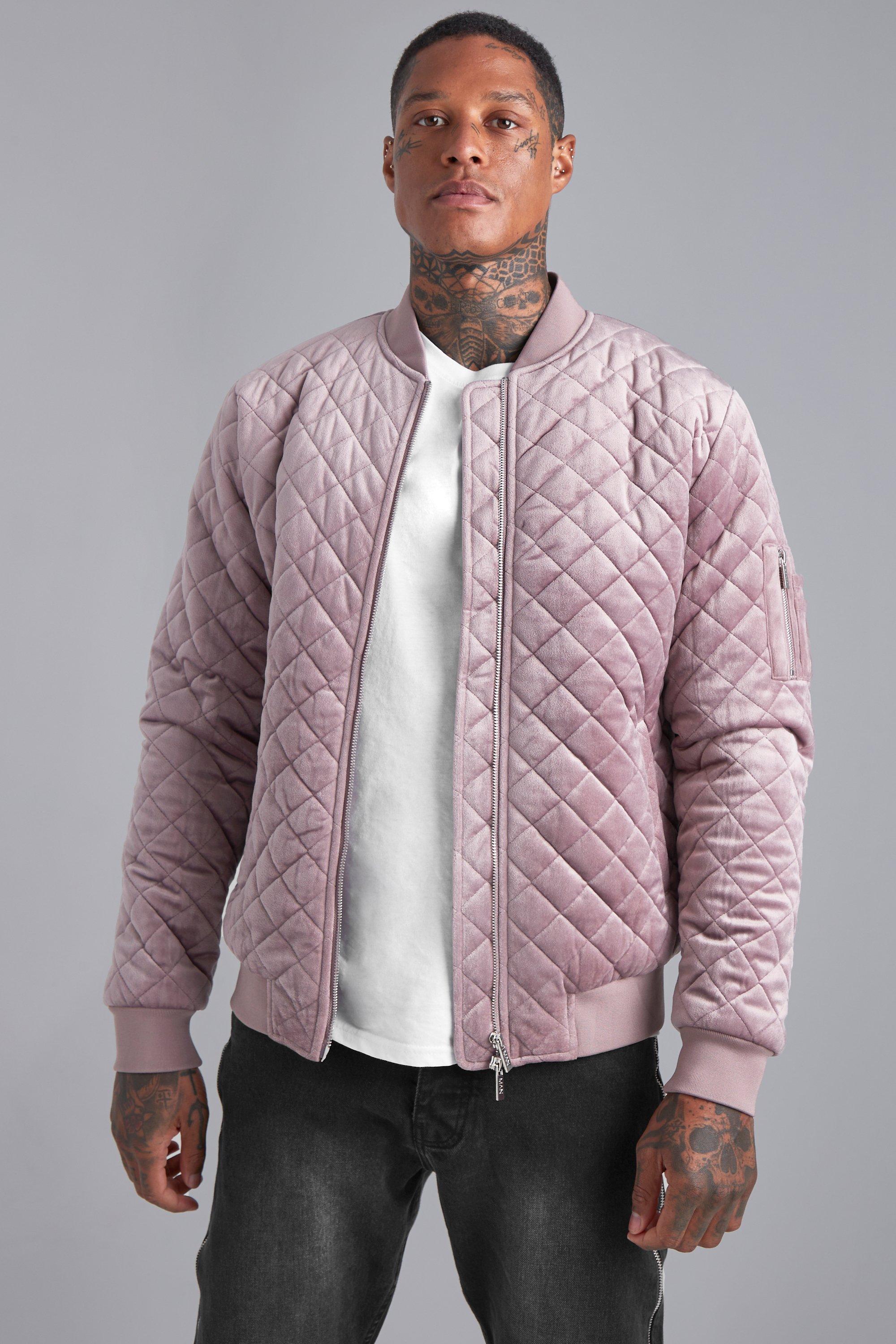 Boohoo Velvet Quilted Bomber in Pink | Lyst
