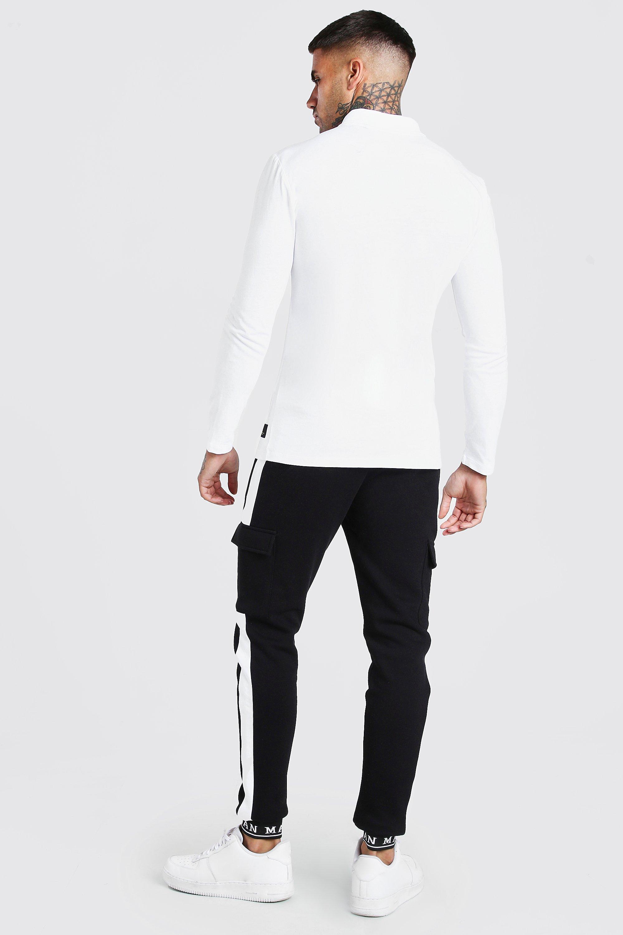 BoohooMAN Man Skinny Fit Embroidered Cuff Cargo Jogger in Black for Men - Lyst