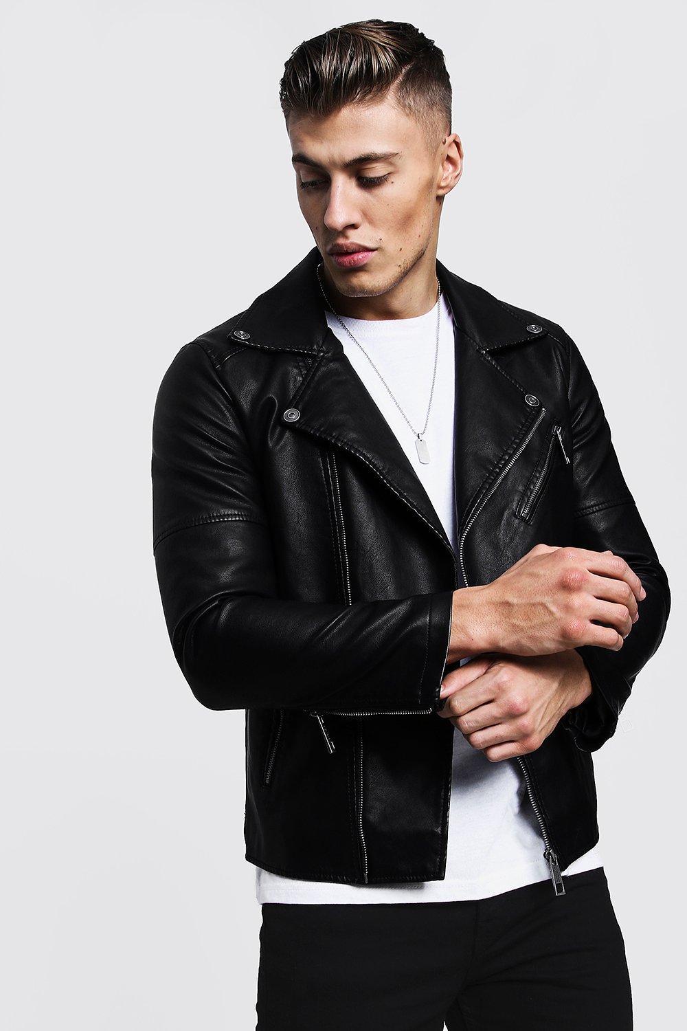 Boohooman Faux Leather Biker Jacket In Black For Men Lyst Boohooman Men S Black Faux Leather Biker Jacket
