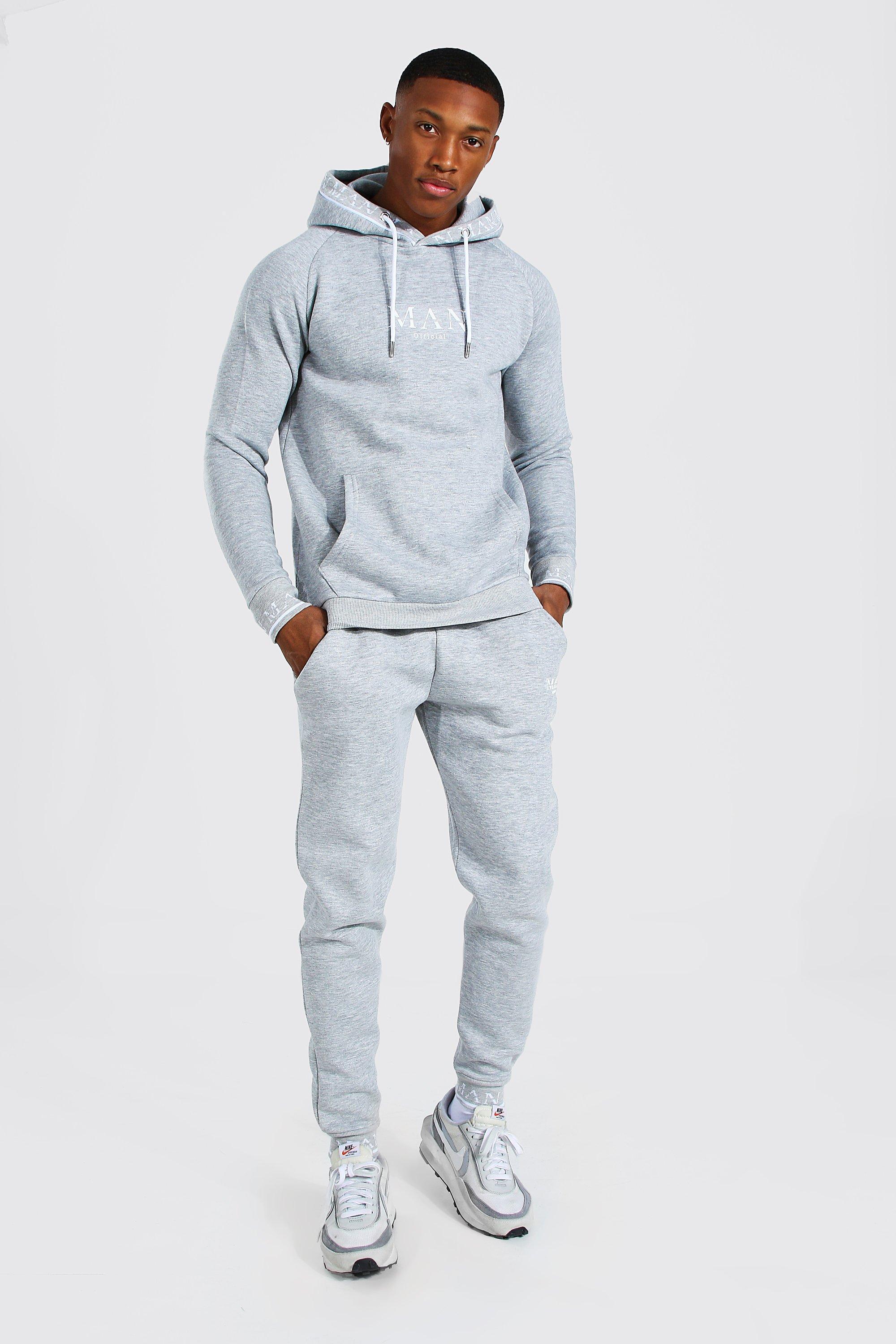 BoohooMAN Synthetic Man Roman Hooded Rib Tracksuit in Grey (Gray) for Men |  Lyst