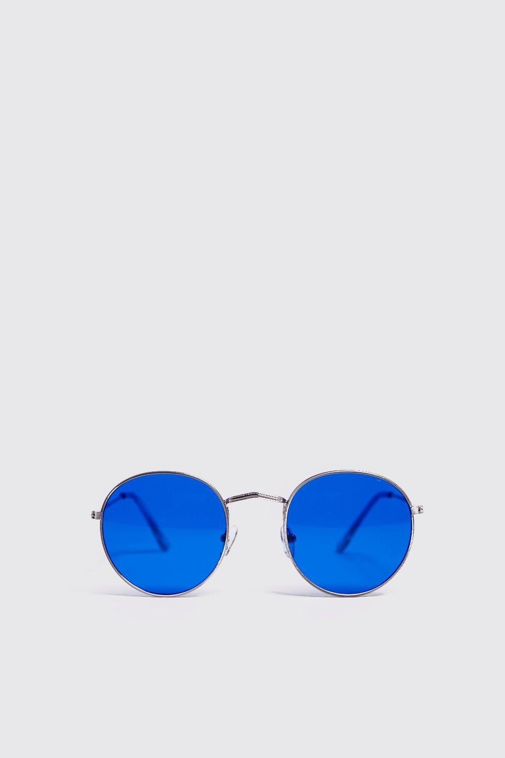 blue tinted round sunglasses