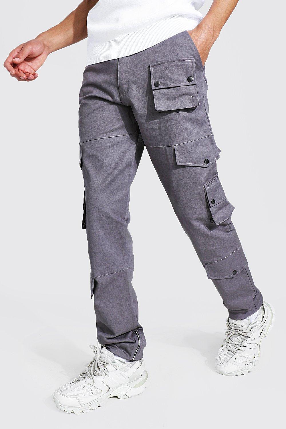 BoohooMAN Tall Relaxed Fit Twill Cargo Pants in Gray for Men | Lyst