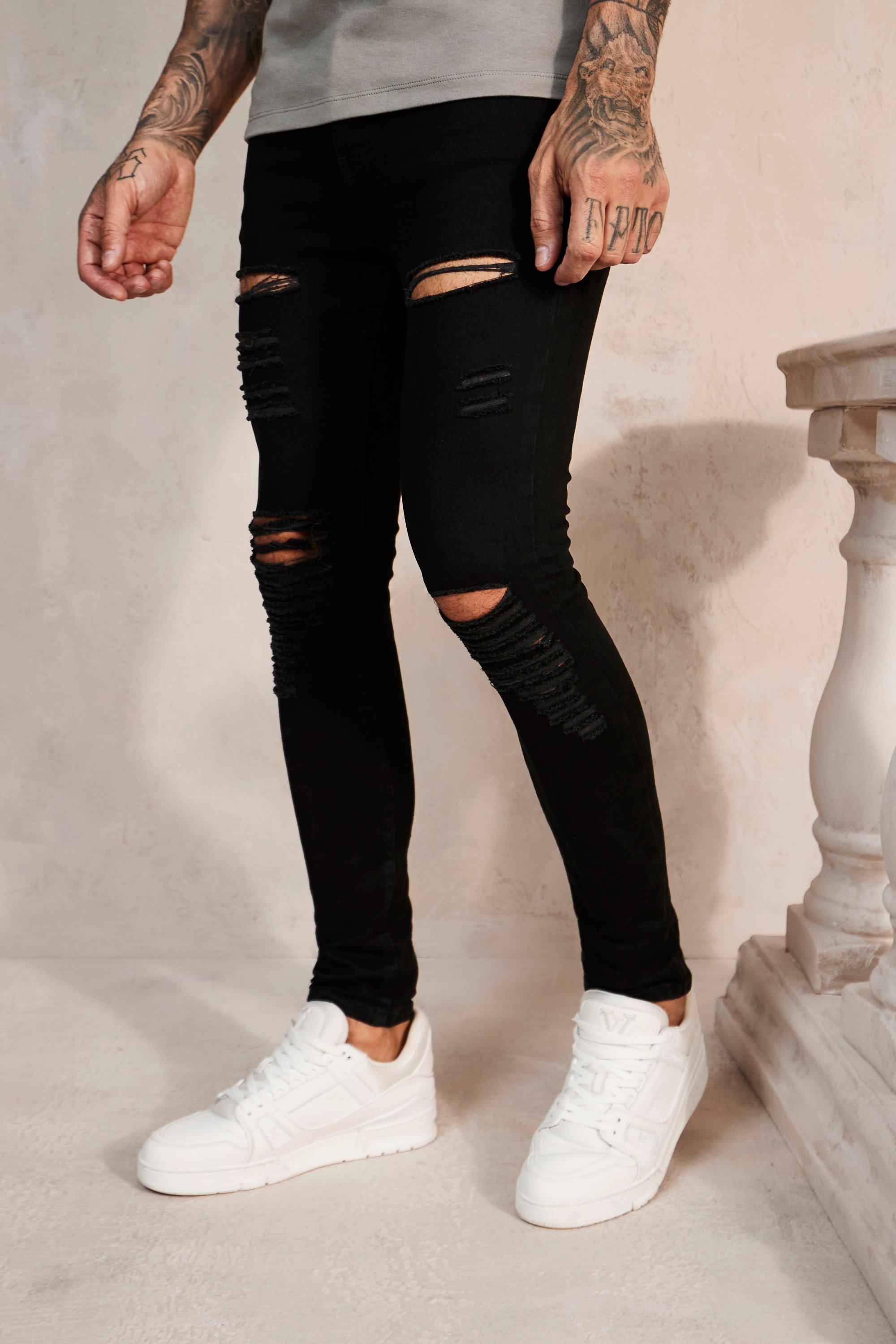Boohoo Super Skinny Jeans With All Over Rips in Black | Lyst