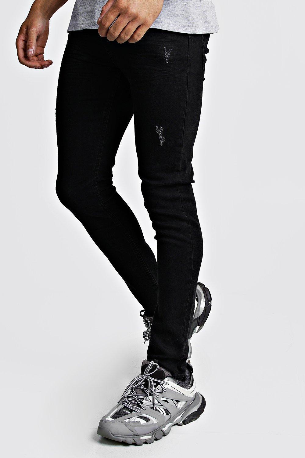BoohooMAN Denim Jeans Super Skinny Aspect Vieilli in Washed Black ...
