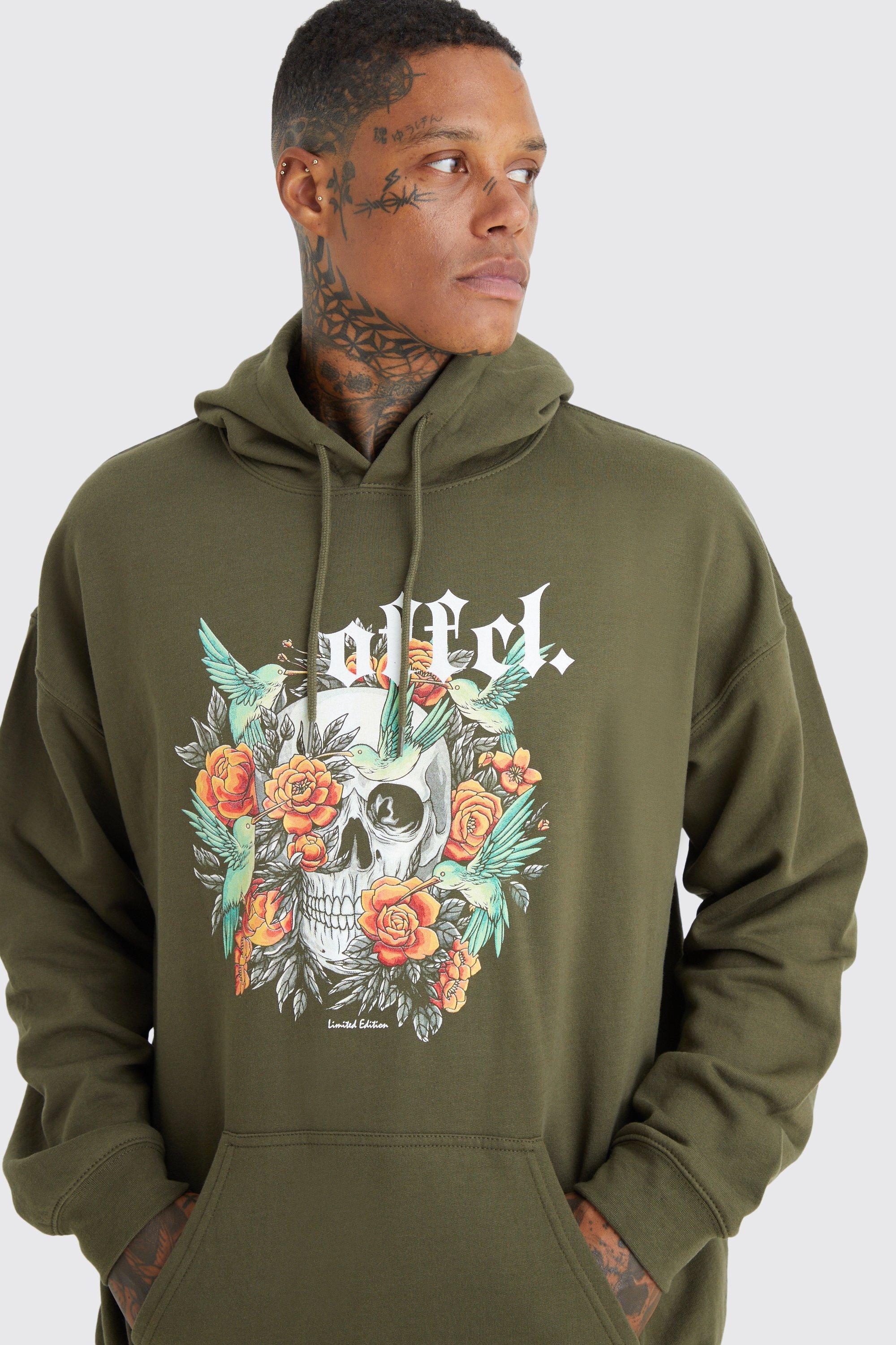 oversized bleach tie dye skull graphic hoodie