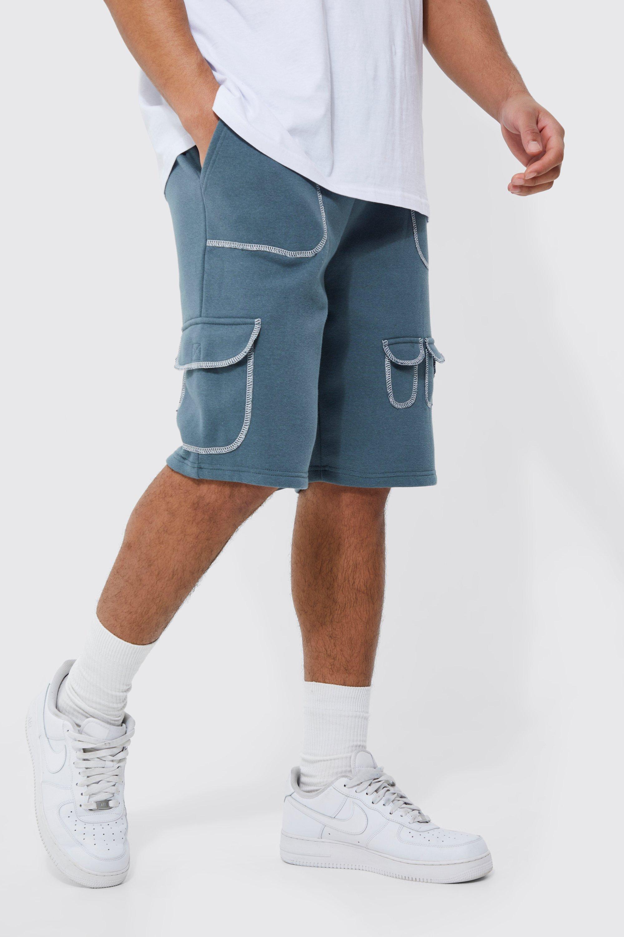 BoohooMAN Tall Loose Fit Multi Cargo Topstitch Short in Blue for Men | Lyst