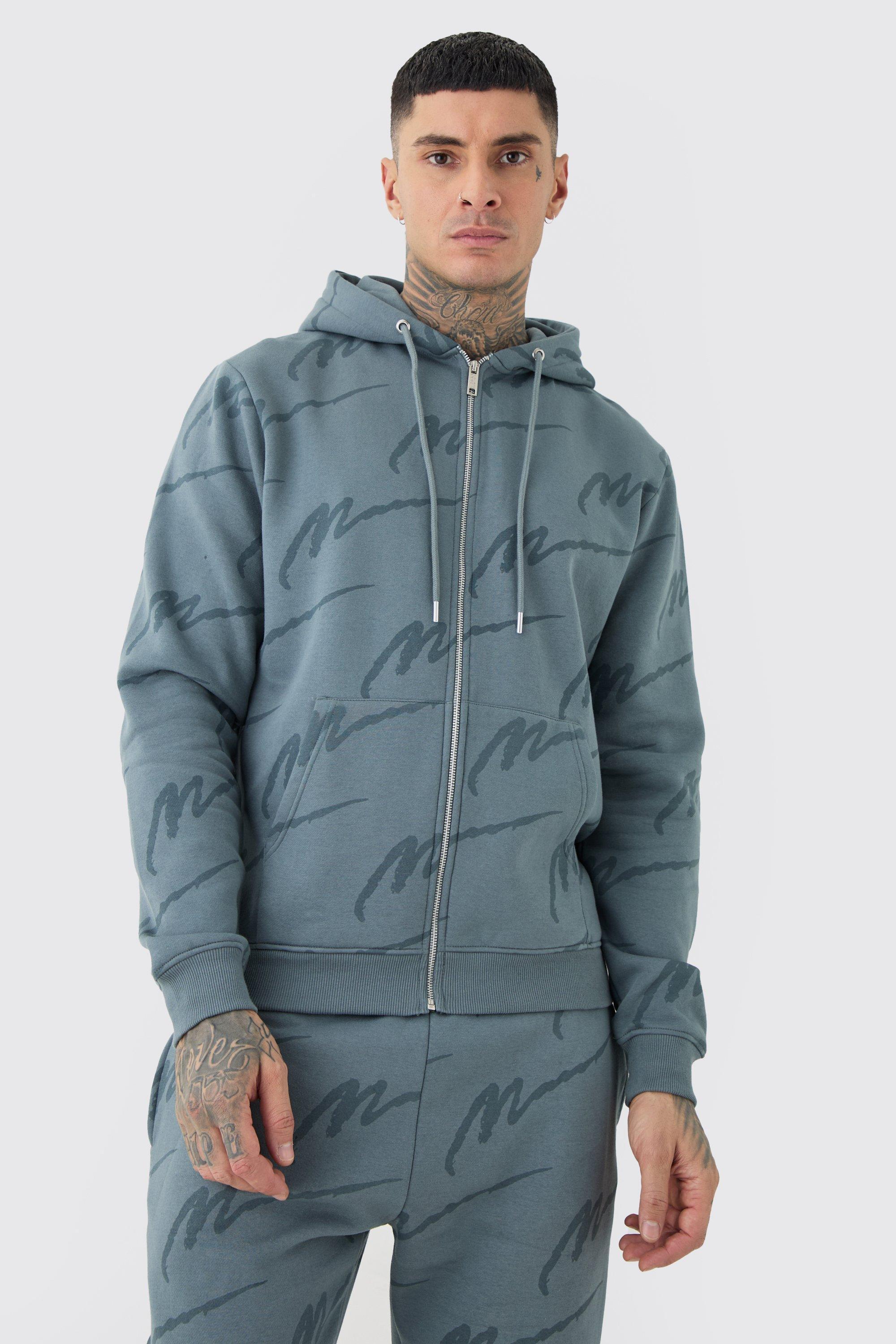 BoohooMAN Tall Man Signature All Over Print Zip Through Hoodie in Blue for Men Lyst UK