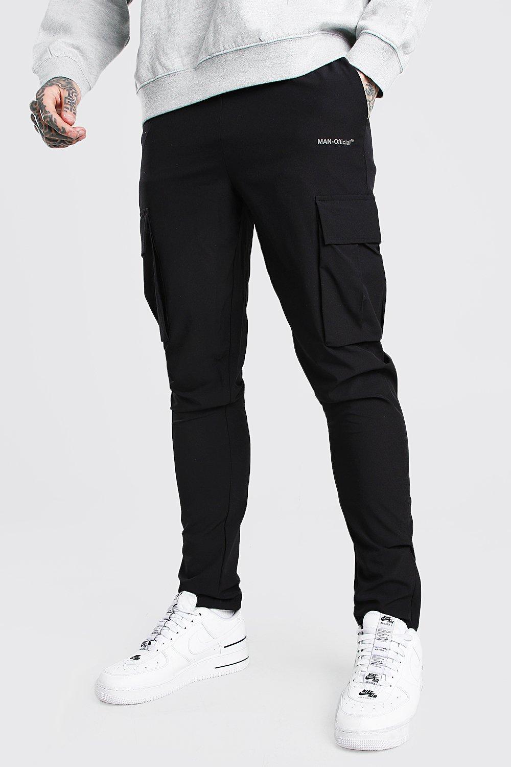 BoohooMAN Denim Tapered Cargo Jogger in Black for Men - Lyst