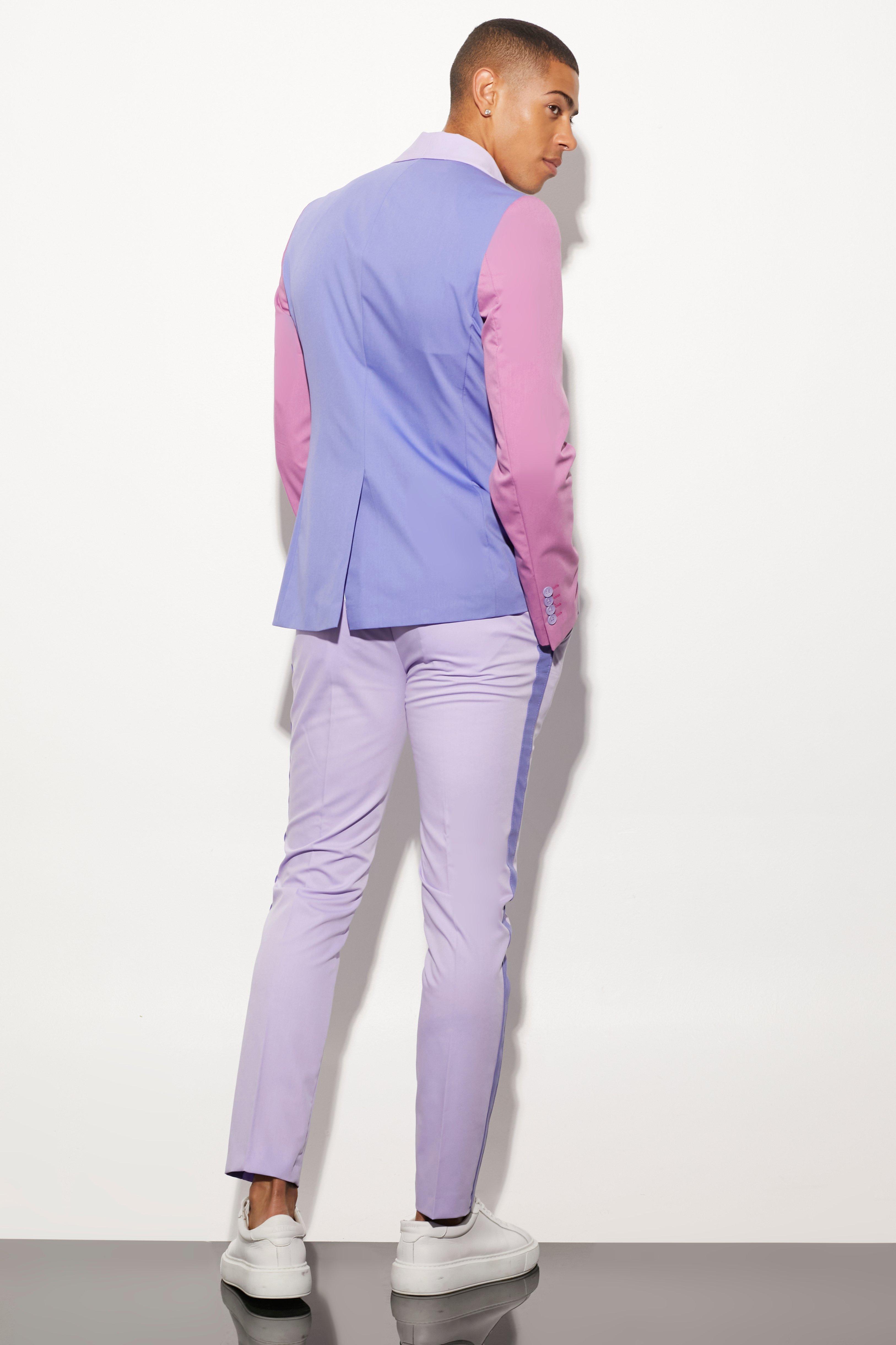 BoohooMAN Synthetic Skinny Spliced Suit Trousers in Purple for Men | Lyst