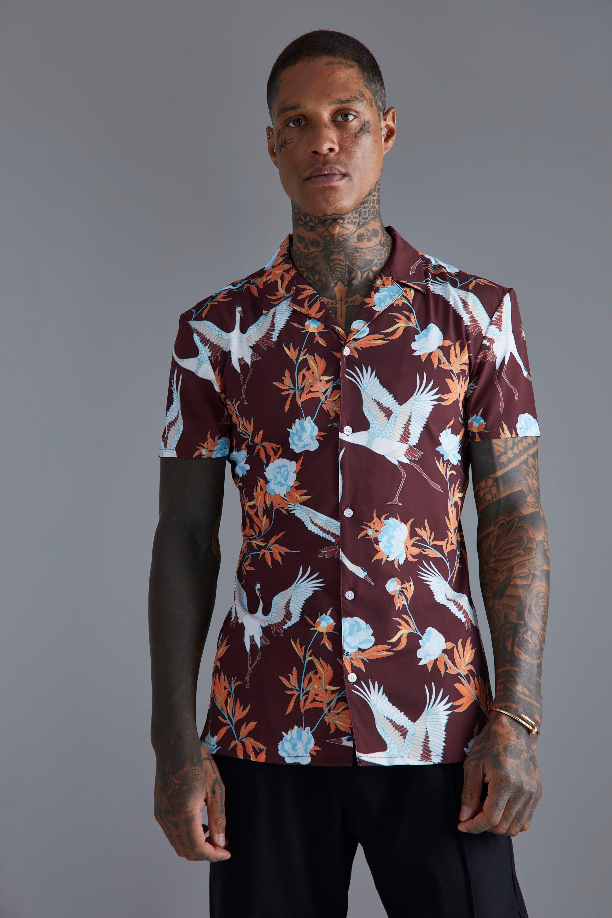 BoohooMAN Short Sleeve Floral Muscle Bird Shirt in White for Men | Lyst