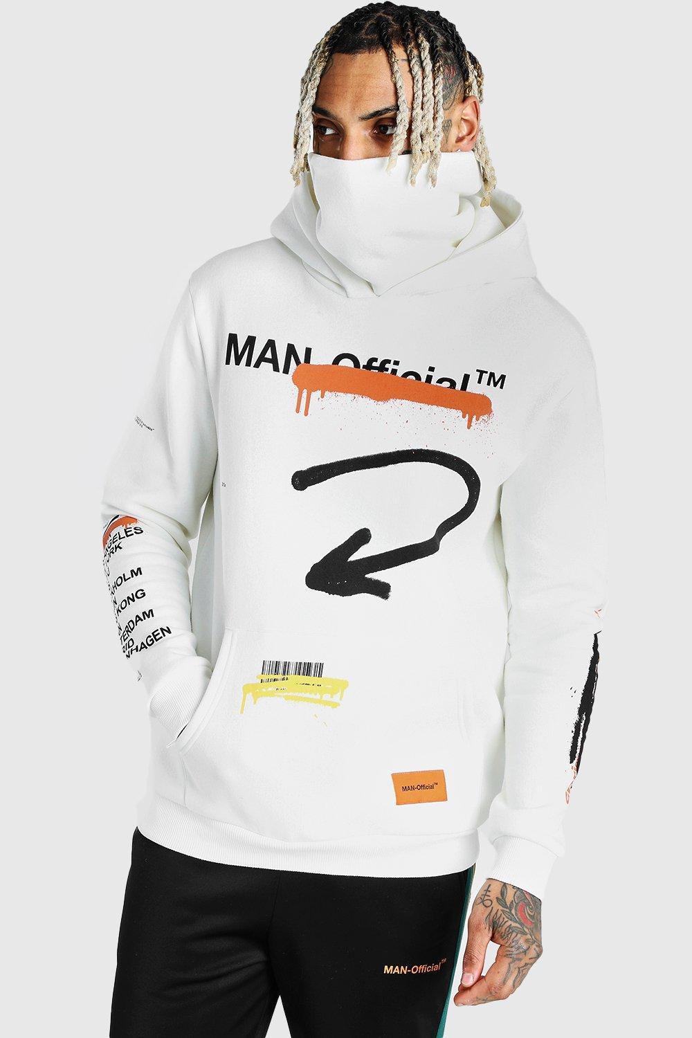BoohooMAN Man Official Graffiti Snood Hoodie in White for Men | Lyst