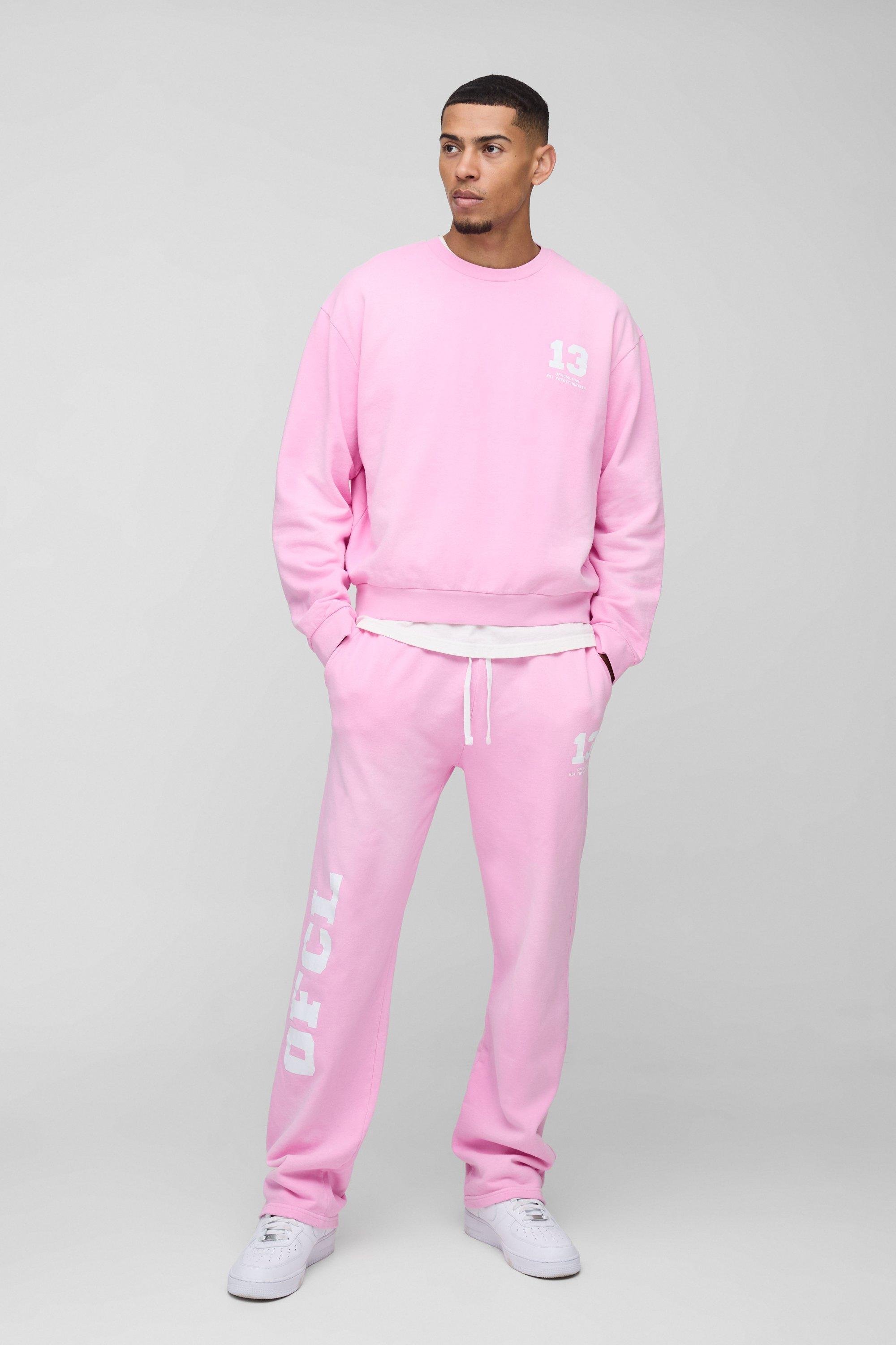 BoohooMAN Oversized Boxy Spray Wash Ofcl Printed Sweat Tracksuit in Pink for Men Lyst UK