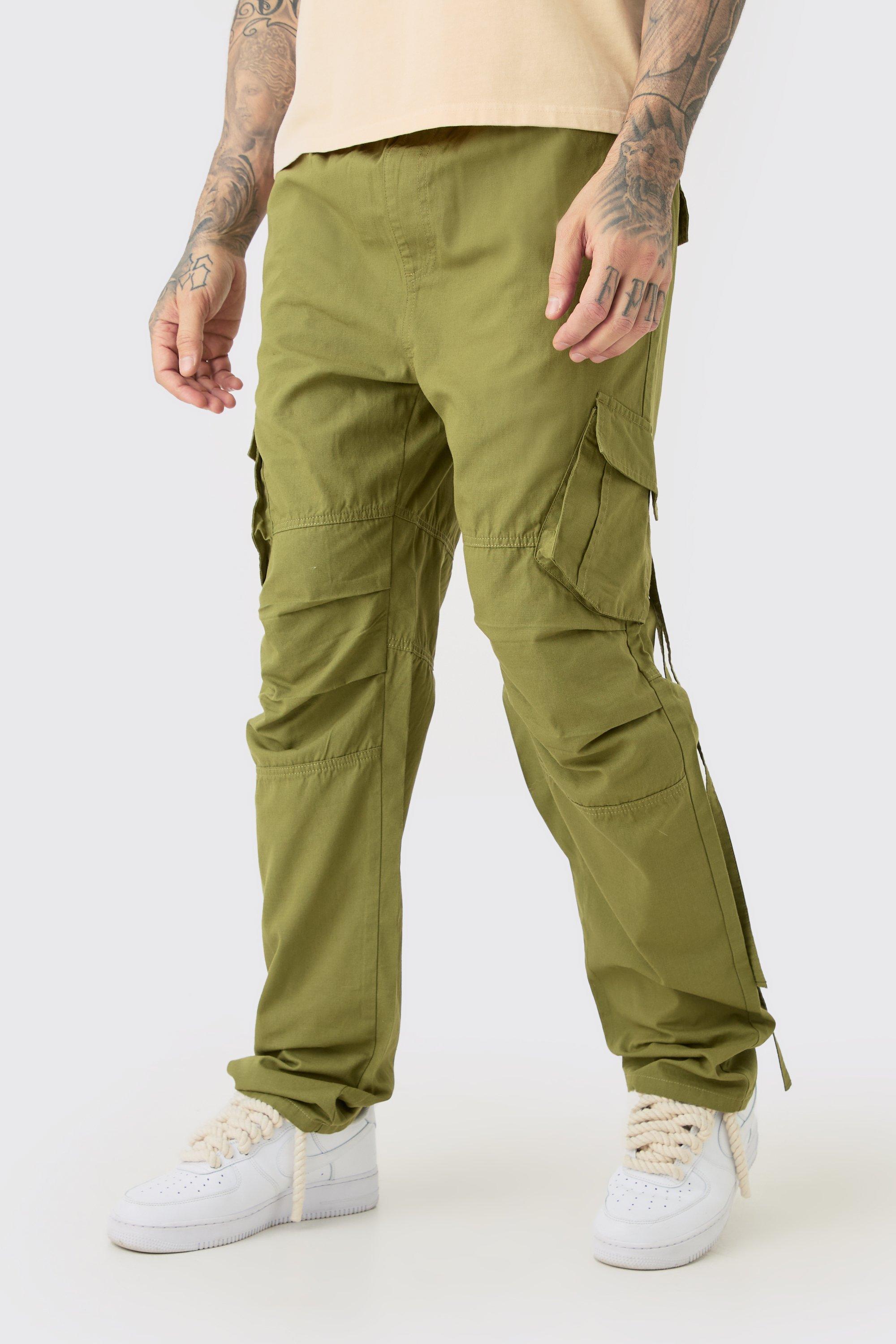 BoohooMAN Tall Elasticated Waist Straight Washed Ripstop Cargo Pants in ...