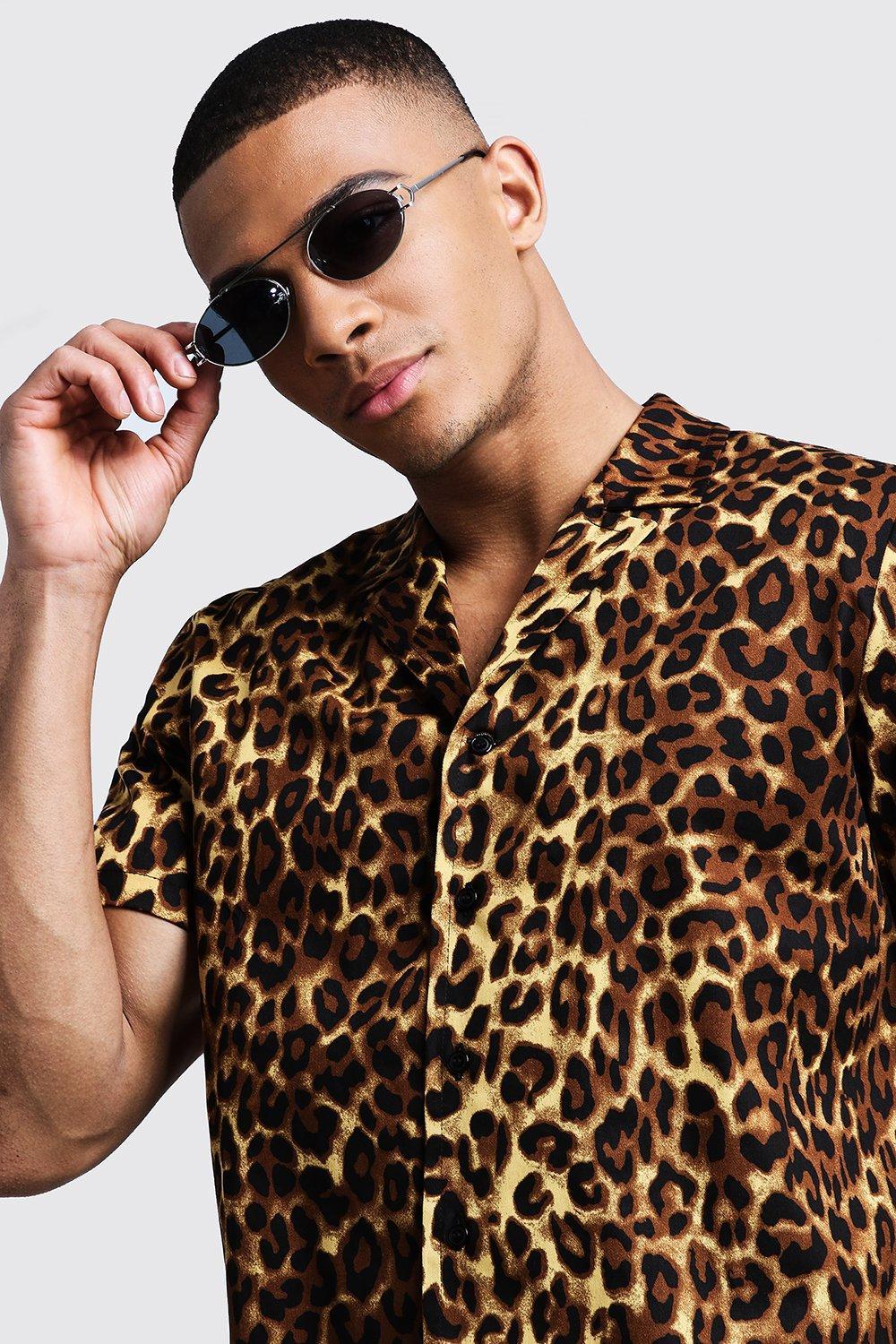 BoohooMAN Leopard Print Oversized Short Sleeve Revere Shirt in Brown for  Men | Lyst