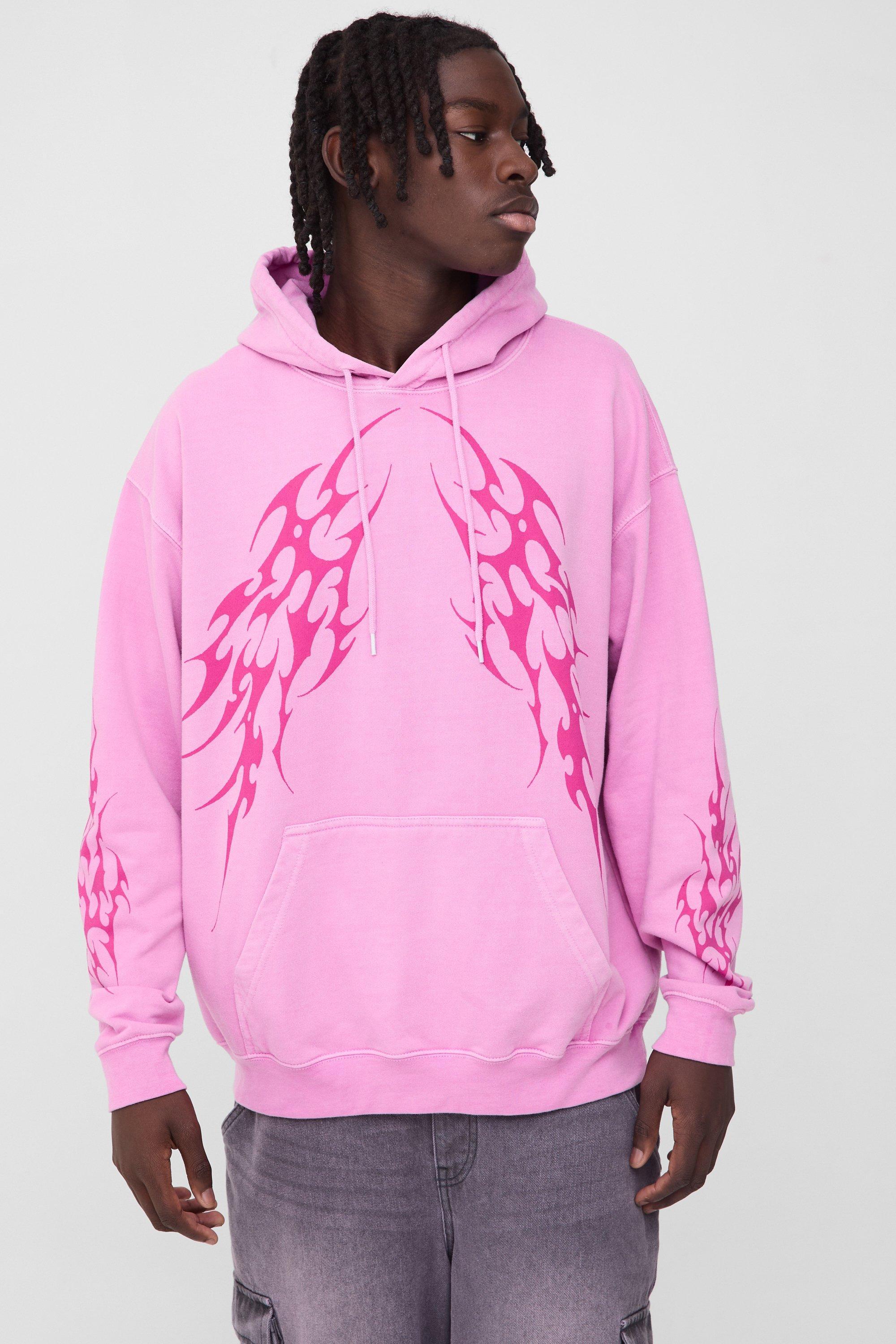 BoohooMAN Oversized Gothic Graphic Washed Hoodie in Pink for Men Lyst UK