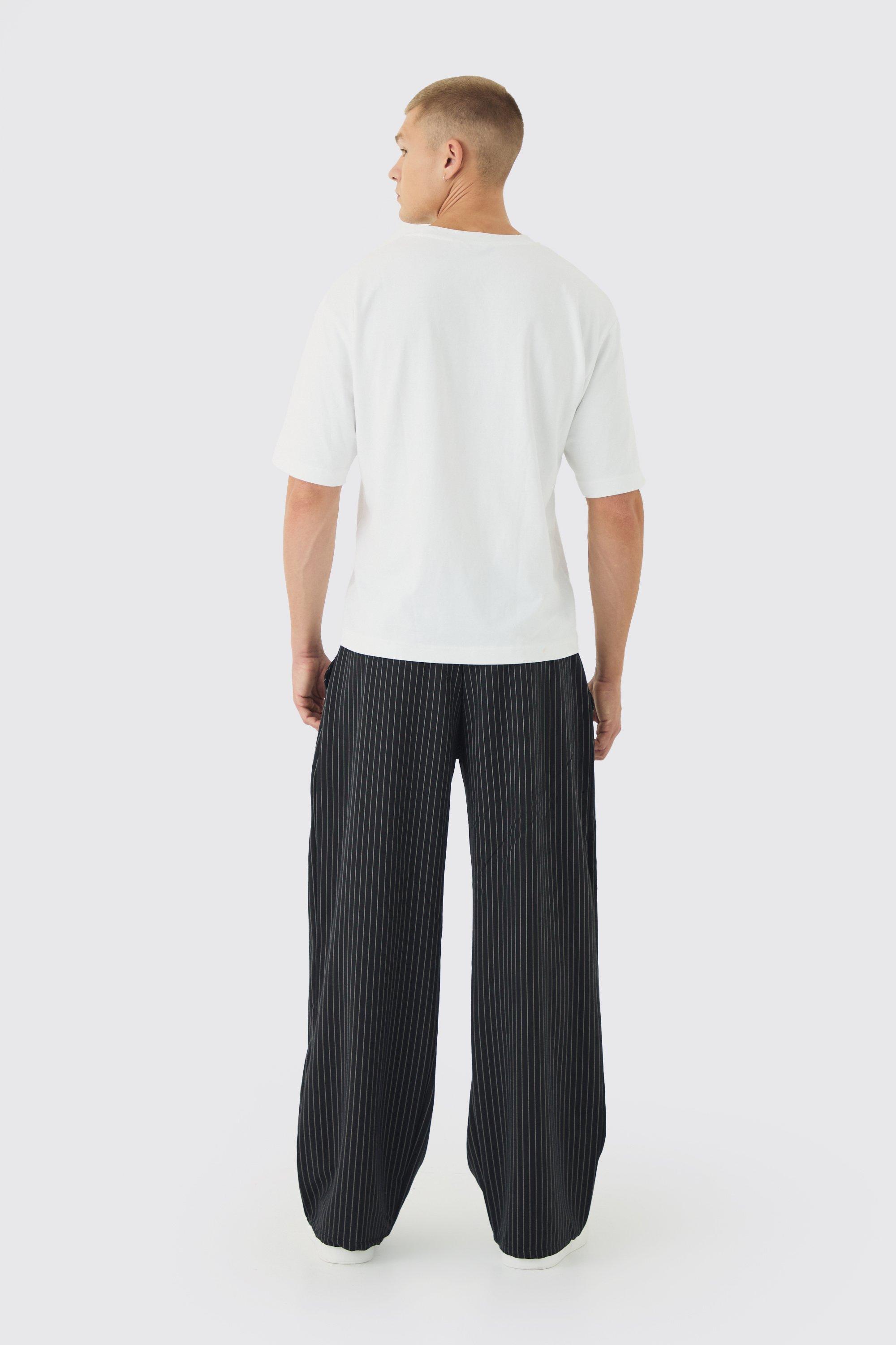 Baggy Pinstripe Trouser Outfit Men's Pants Loose Thin Black White