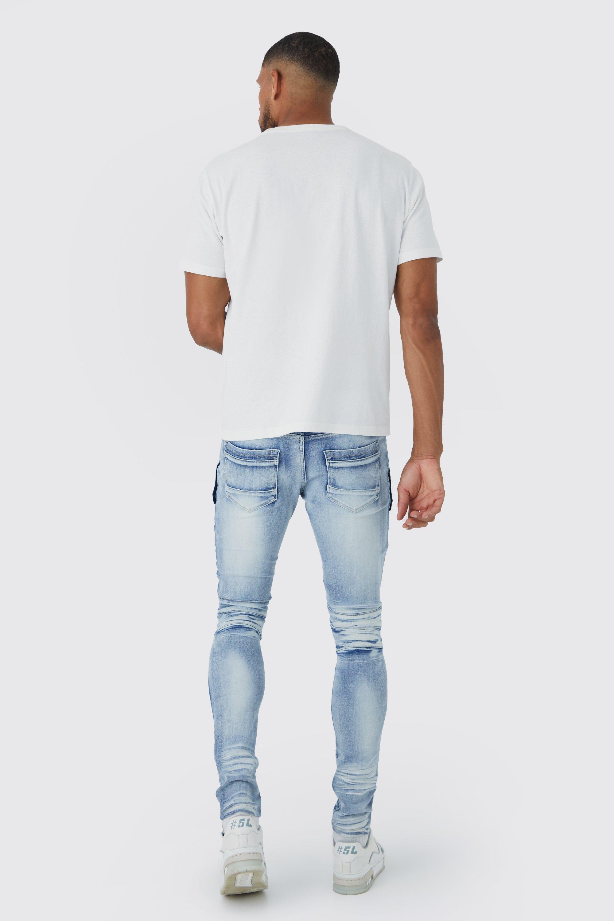 Boohoo Tall Skinny Stretch Bleached Ripped Jean in Blue