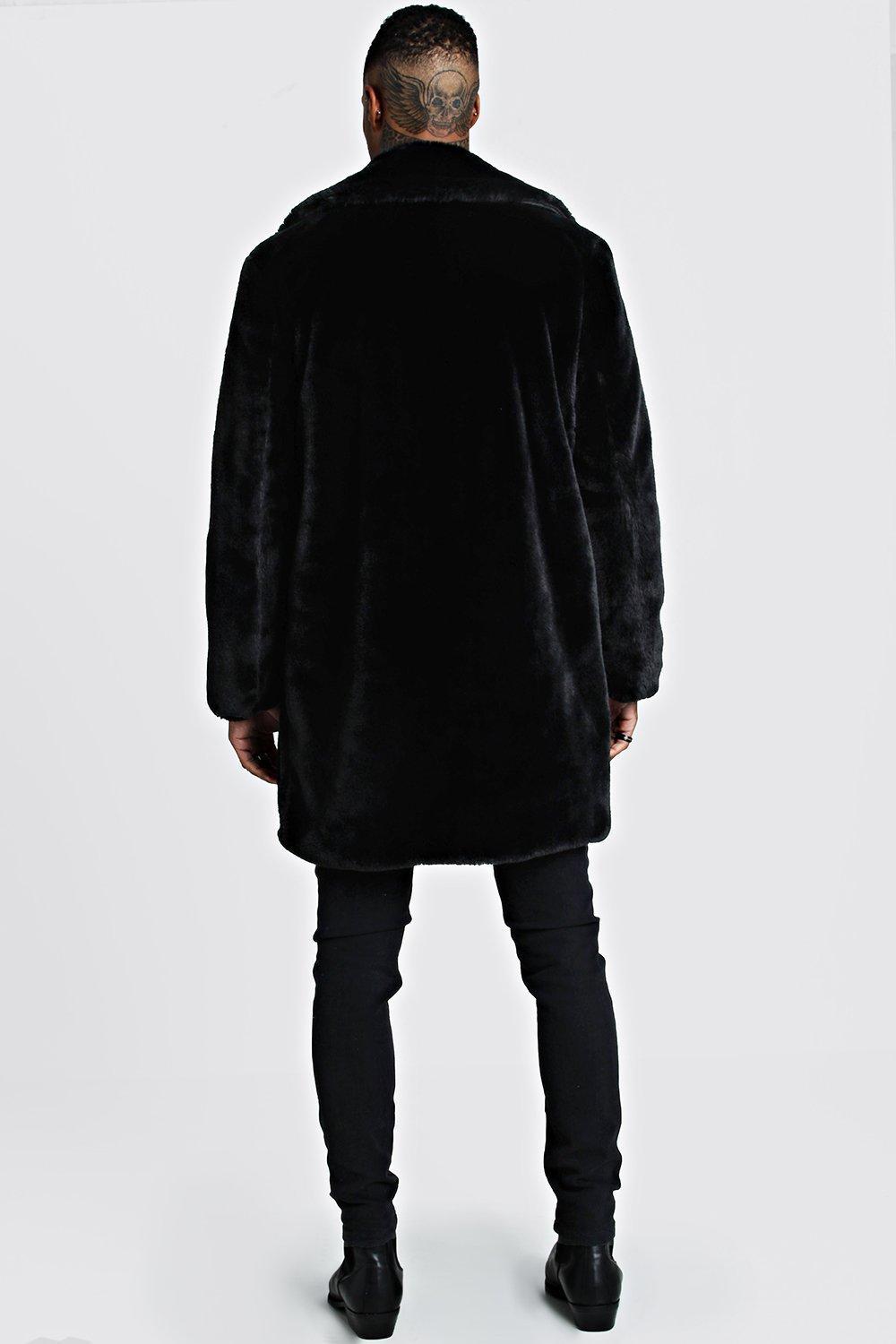 BoohooMAN Faux Fur Overcoat in Black for Men - Lyst