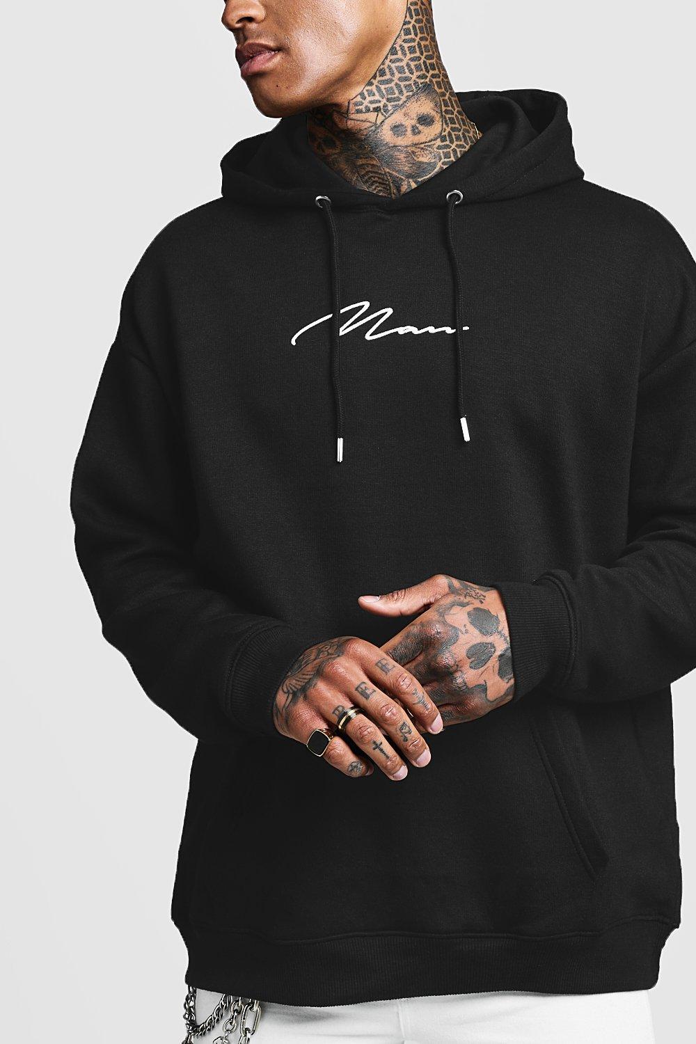 BoohooMAN Cotton Oversized Man Signature Hoodie in Black for Men - Lyst