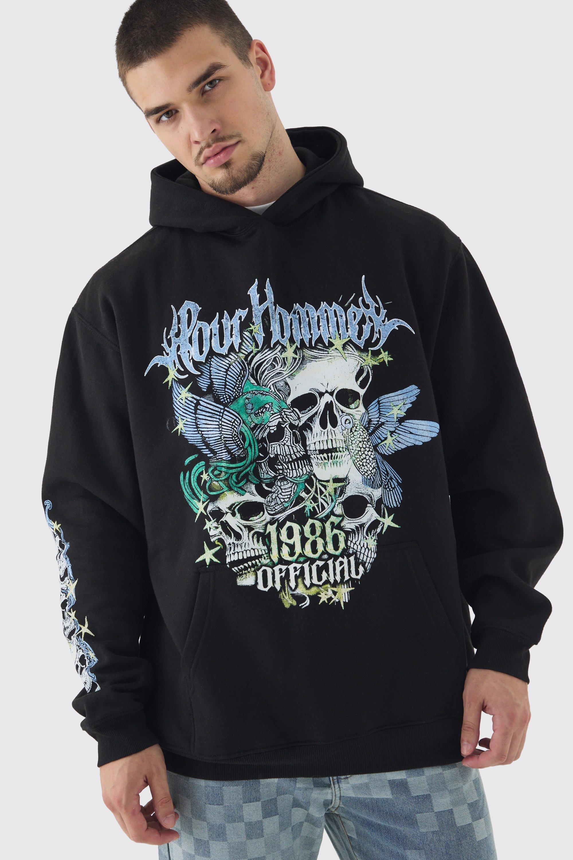 BoohooMAN Tall Pour Homme Butterfly Print Oversized Hoodie in Grey for Men Lyst UK