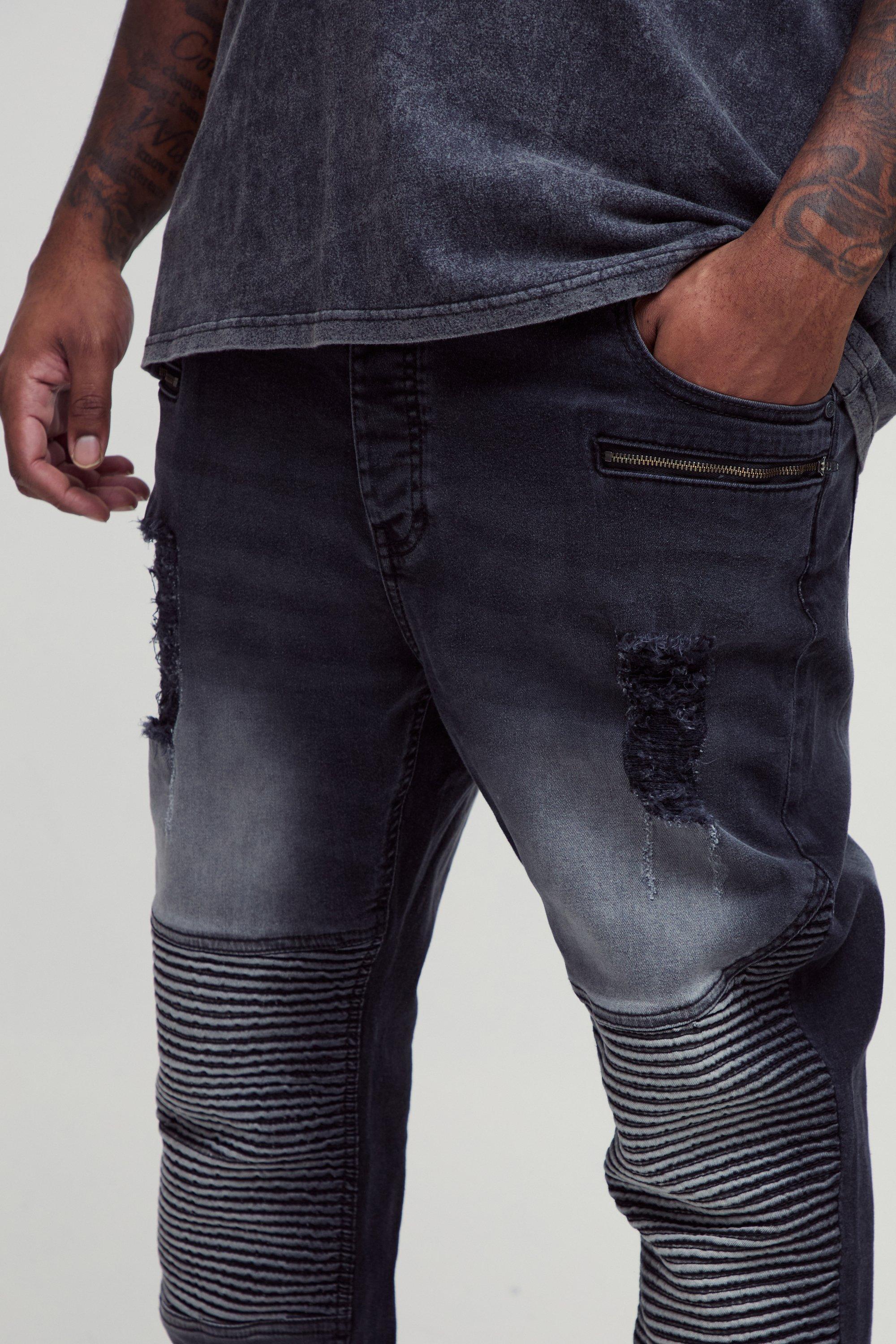 Boohooman Acid Wash Ripped Skinny Jeans Boohoo Mens Blue Plus Size