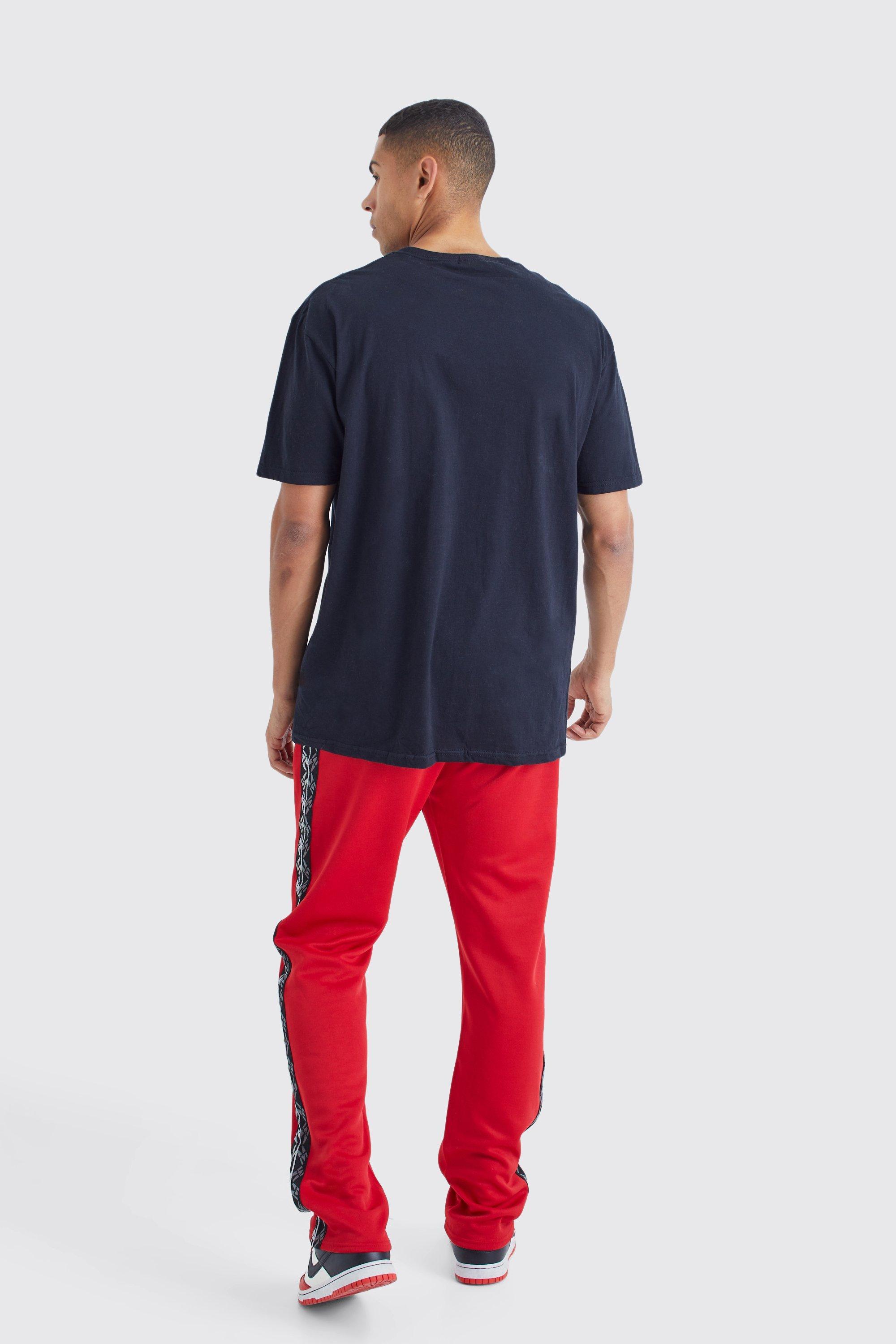 BoohooMAN Regular Fit Tape Side Tricot Jogger in Red for Men Lyst UK