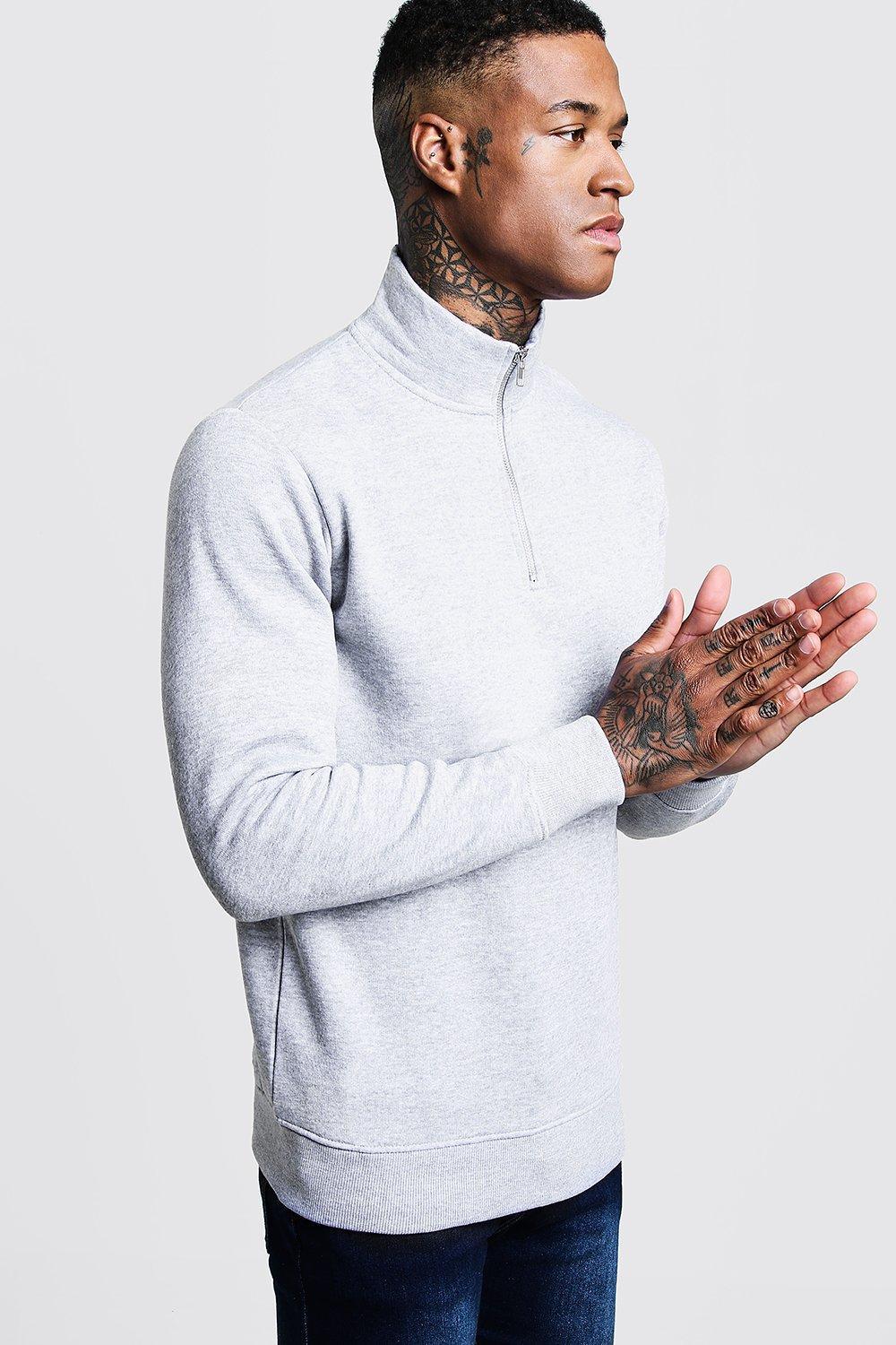 Boohooman Funnel 3 4 Neck Zip Sweat In Grey Gray For Men Lyst