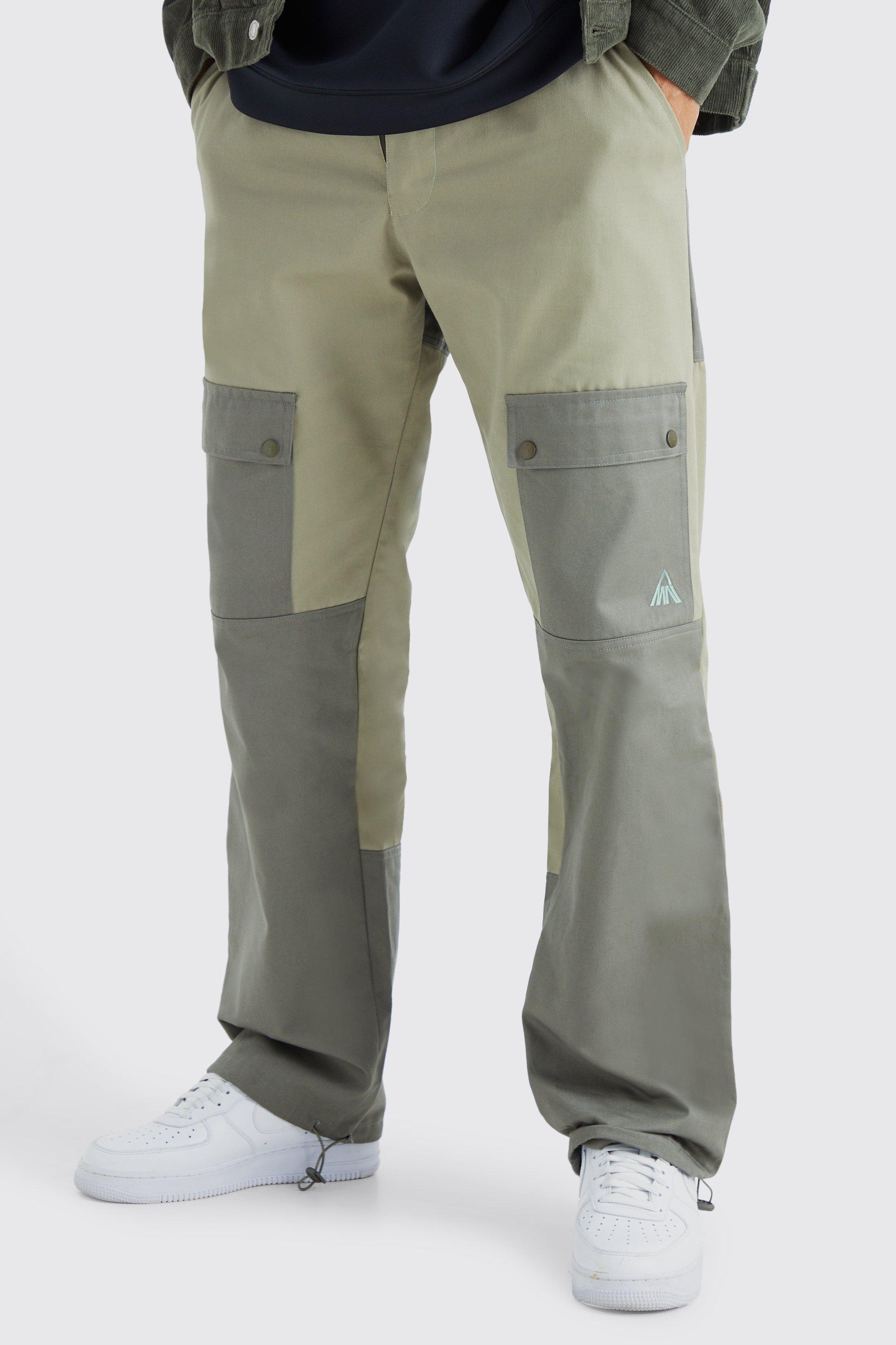 BoohooMAN Branded Plaque Twill Utility Trousers in Green for Men | Lyst