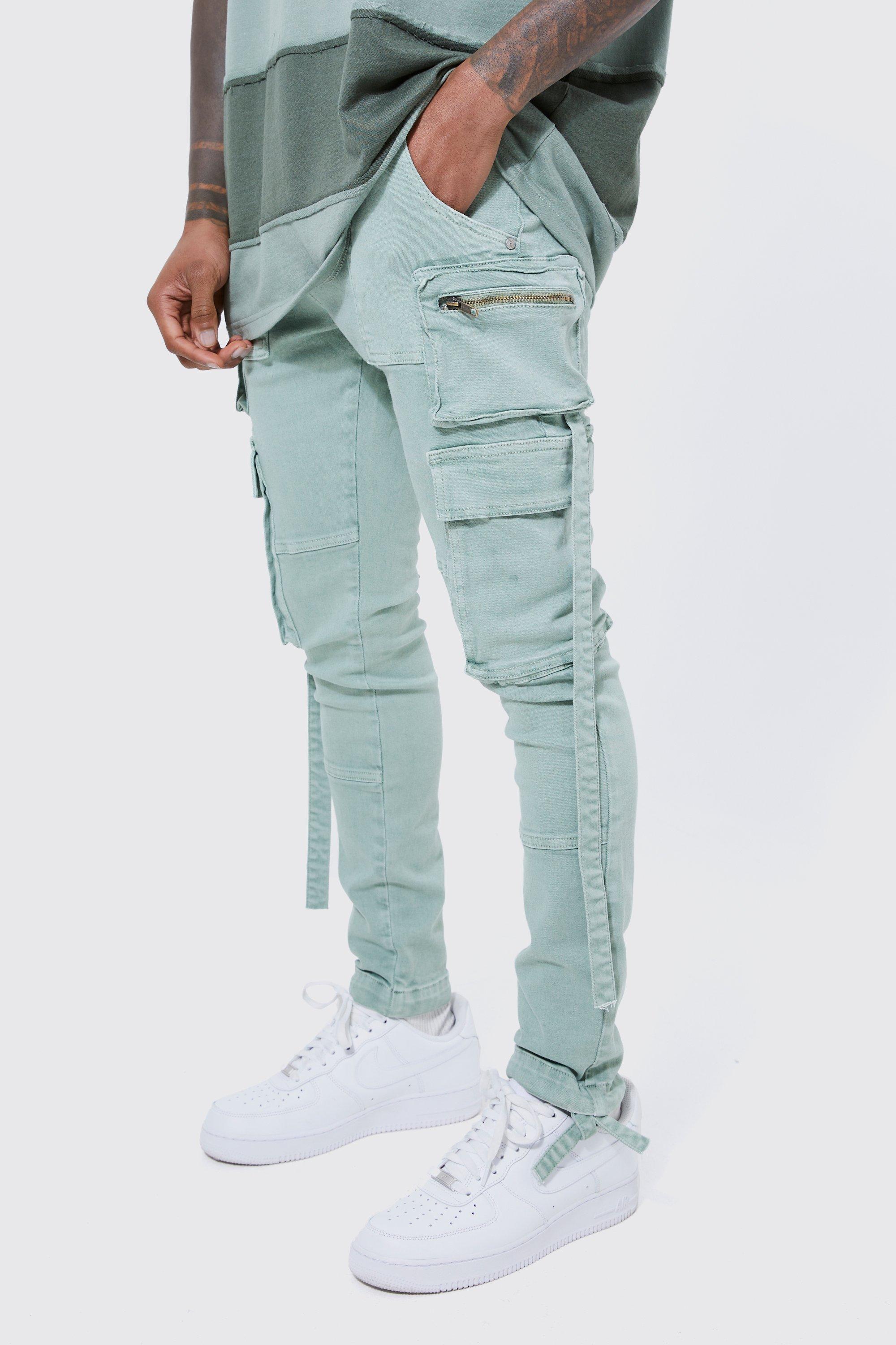 BoohooMAN Super Skinny Stretch Strap Detail Cargo Jeans in Blue for Men |  Lyst UK