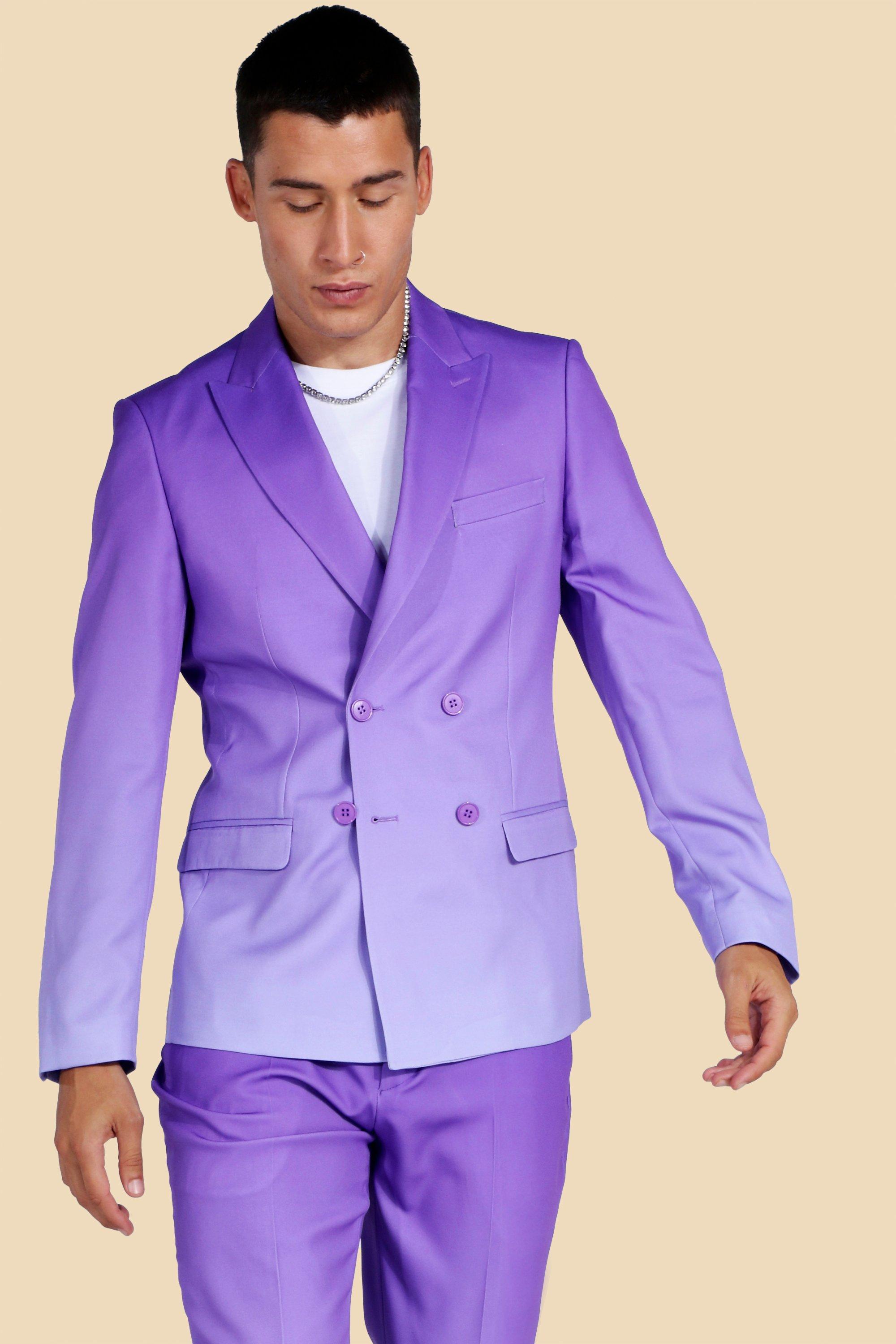 BoohooMAN Double Breasted Ombre Suit Jacket in Purple for Men | Lyst