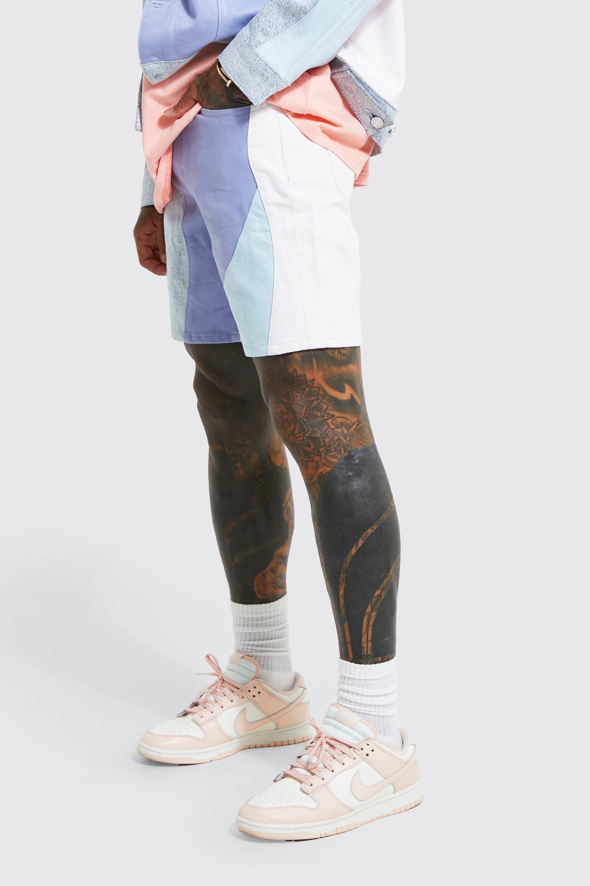 BoohooMAN Slim Fit Rigid Pastel Swirl Denim Shorts in Blue for Men | Lyst