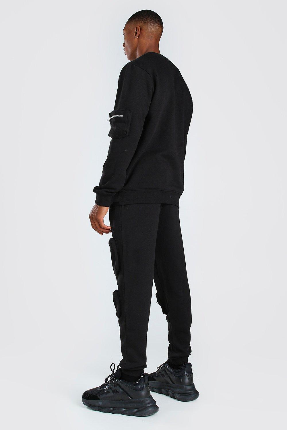 BoohooMAN Official 3d Utility Pocket Sweater Tracksuit in Black for Men - Lyst