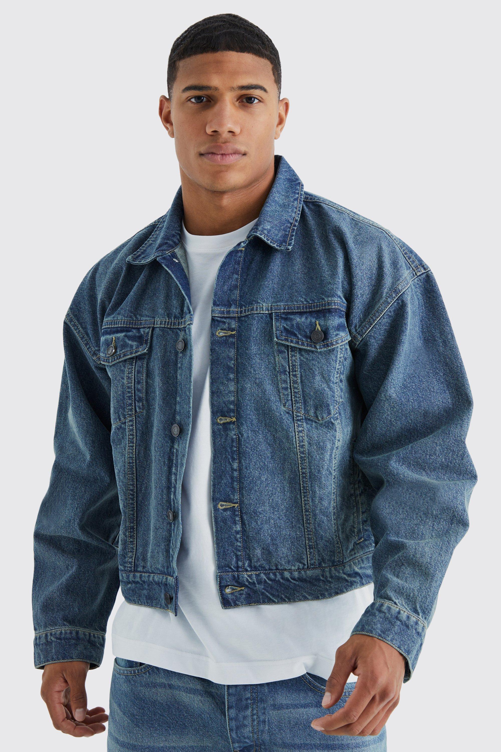 BoohooMAN Boxy Fit Denim Jacket in Blue for Men Lyst UK