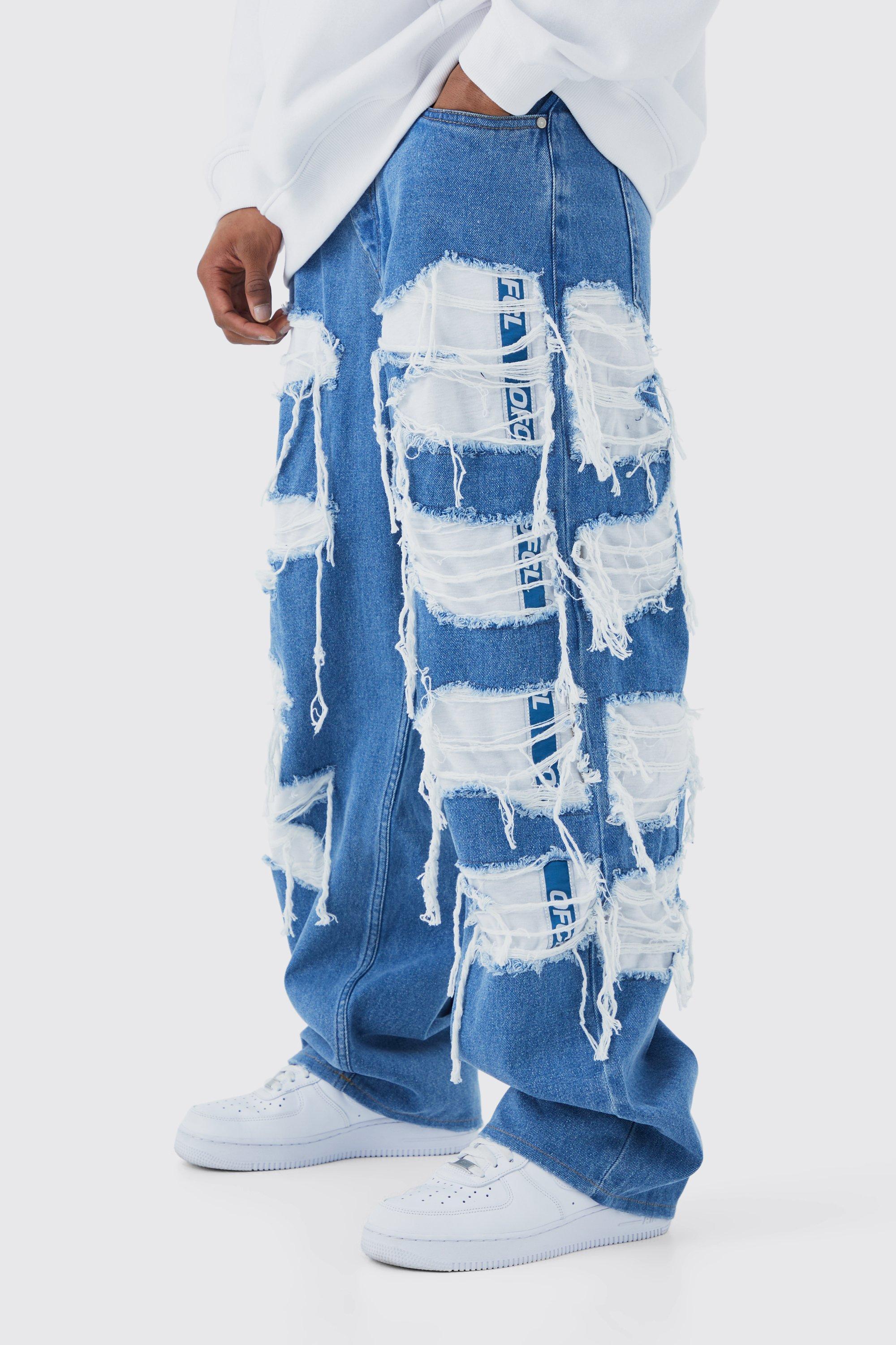 Ripped jeans with hot sale underlayer