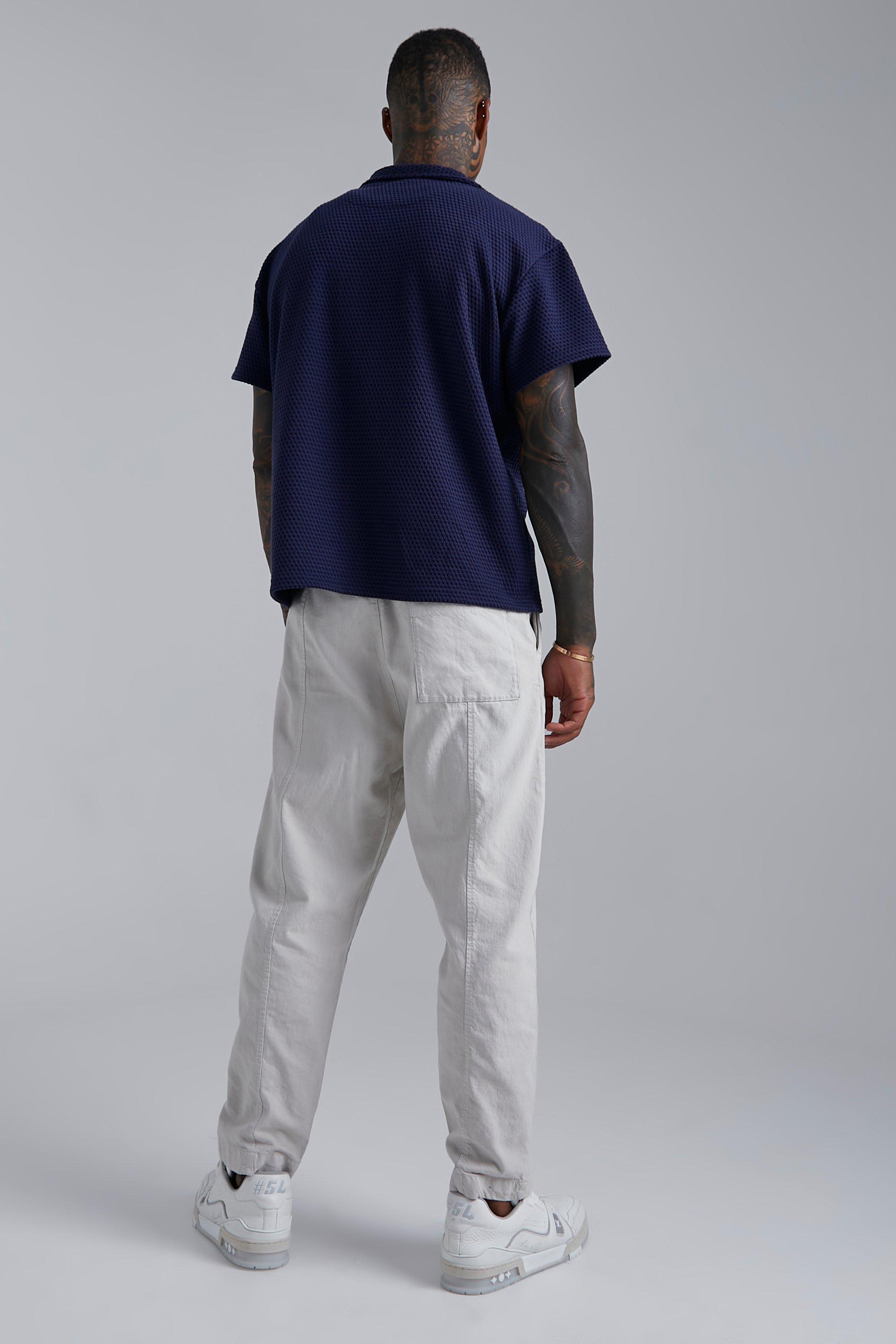 BoohooMAN Short Sleeve Boxy Textured Revere Shirt in Blue for Men | Lyst