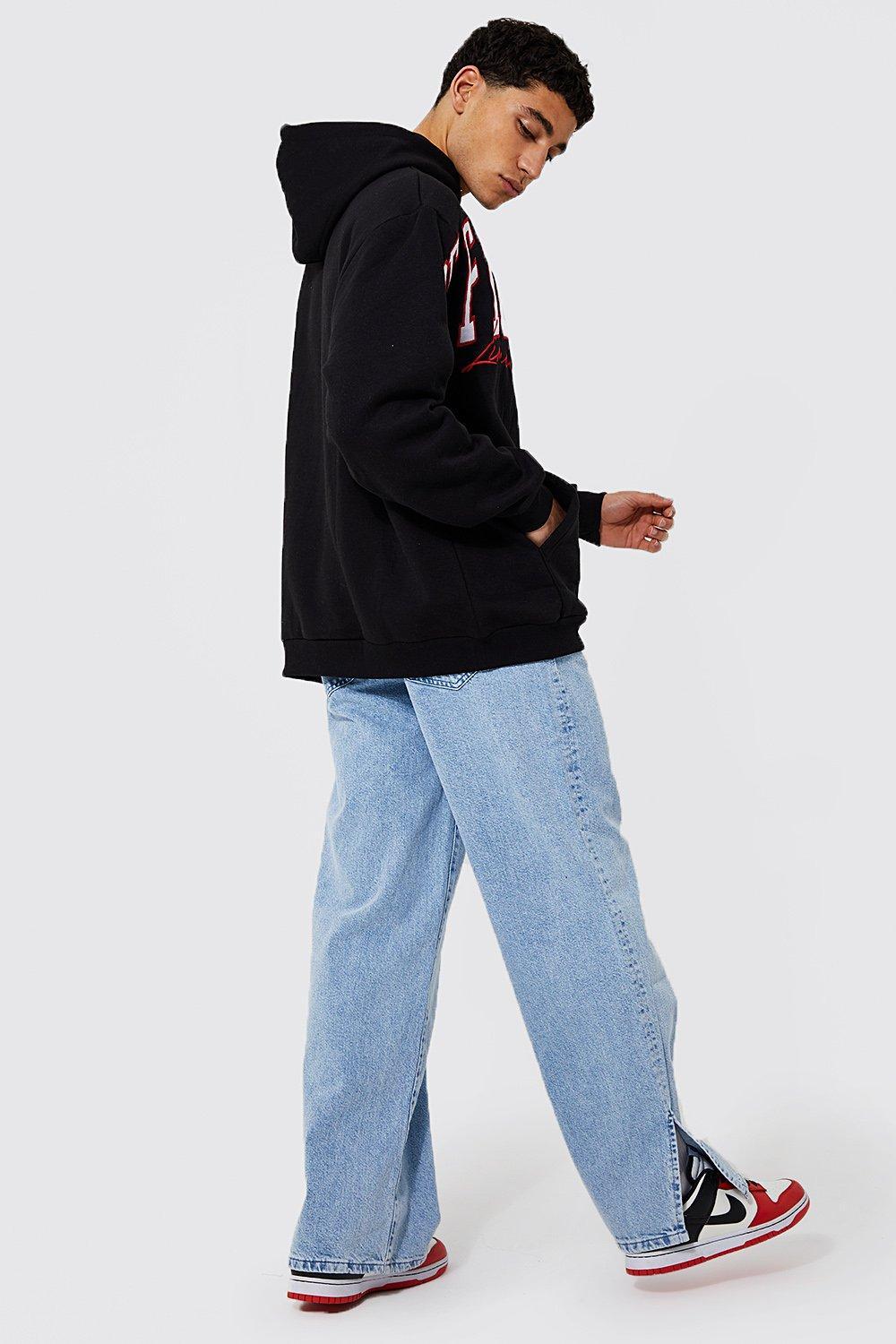 BoohooMAN Denim Relaxed Fit Rigid Baggy Split Hem Jeans in Ice Blue (Blue)  for Men | Lyst Australia