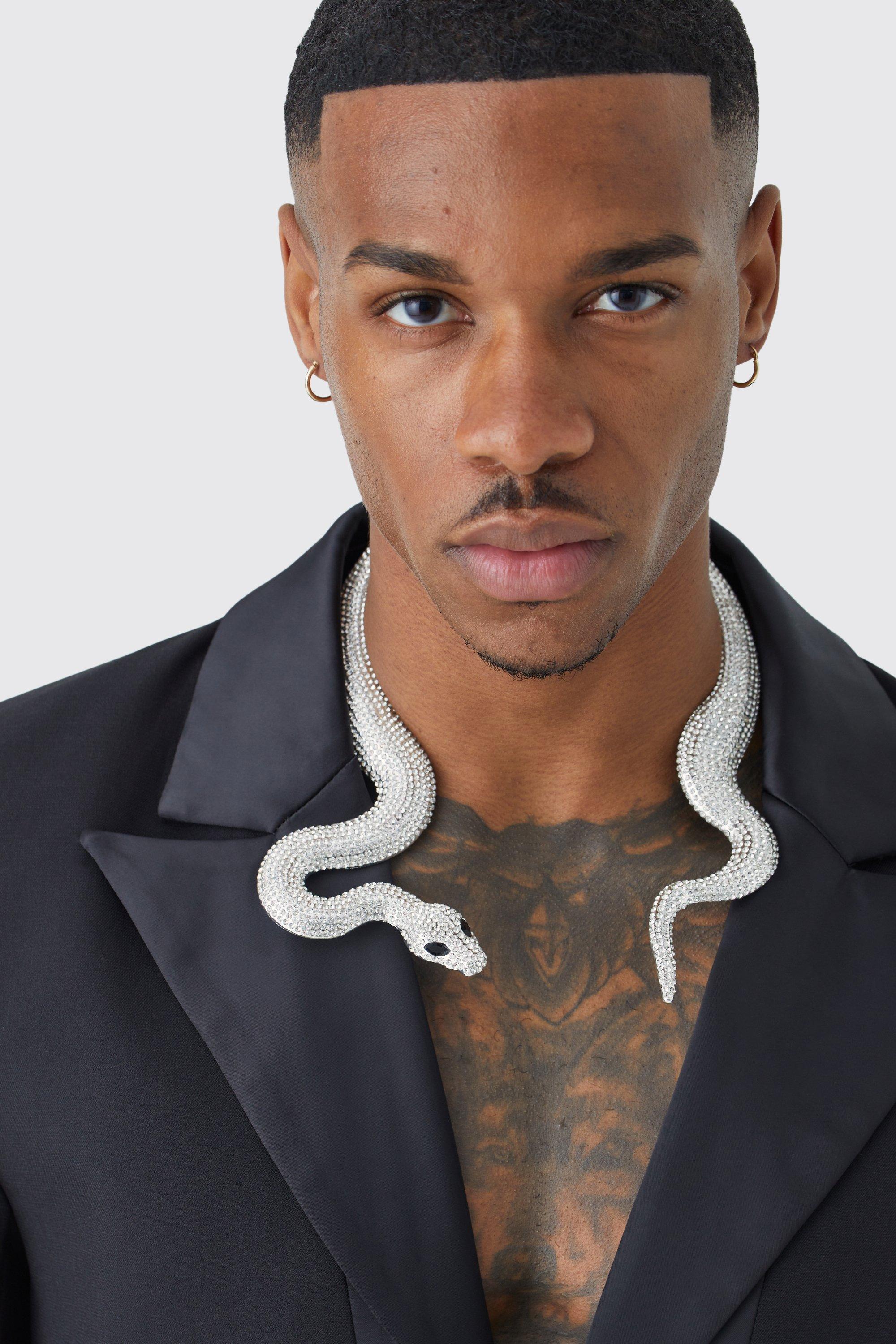 BoohooMAN Iced Snake Necklace in Black for Men | Lyst UK