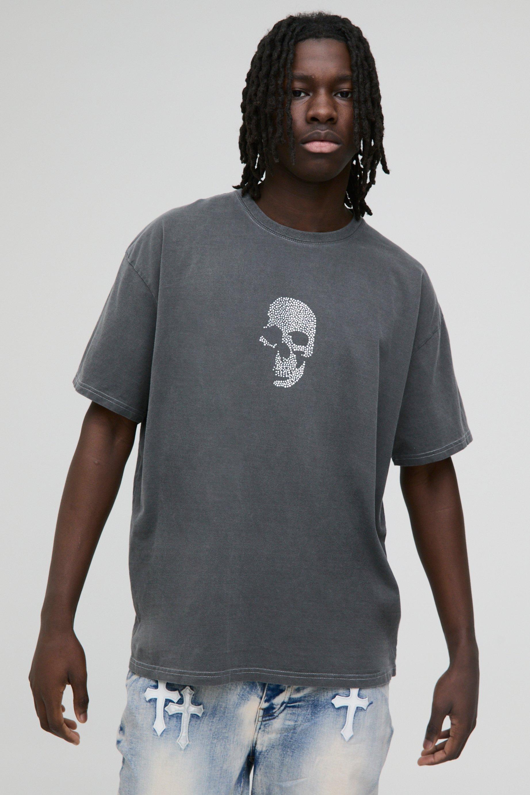 Boohoo Oversized Skull Rhinestone Washed Graphic T-Shirt in