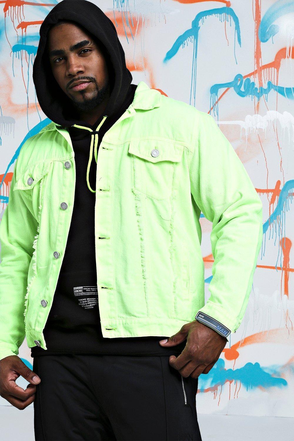 BoohooMAN Big & Tall Quavo Distressed Denim Jacket in Lime (Green) for Men  - Lyst
