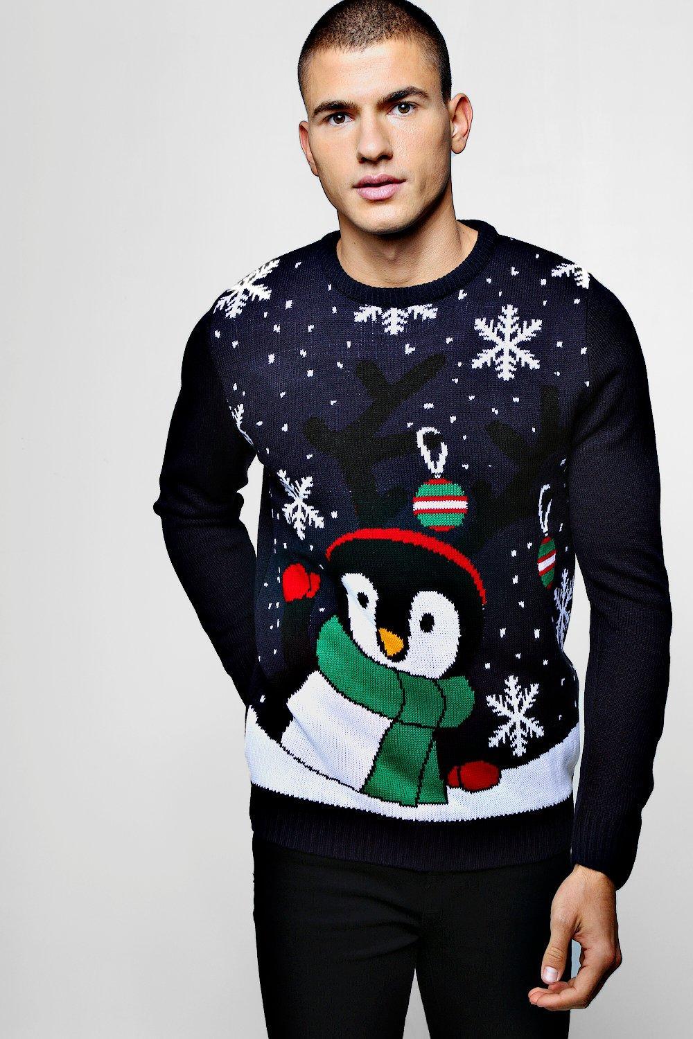 BoohooMAN Synthetic Novelty Penguin Christmas Sweater In ...