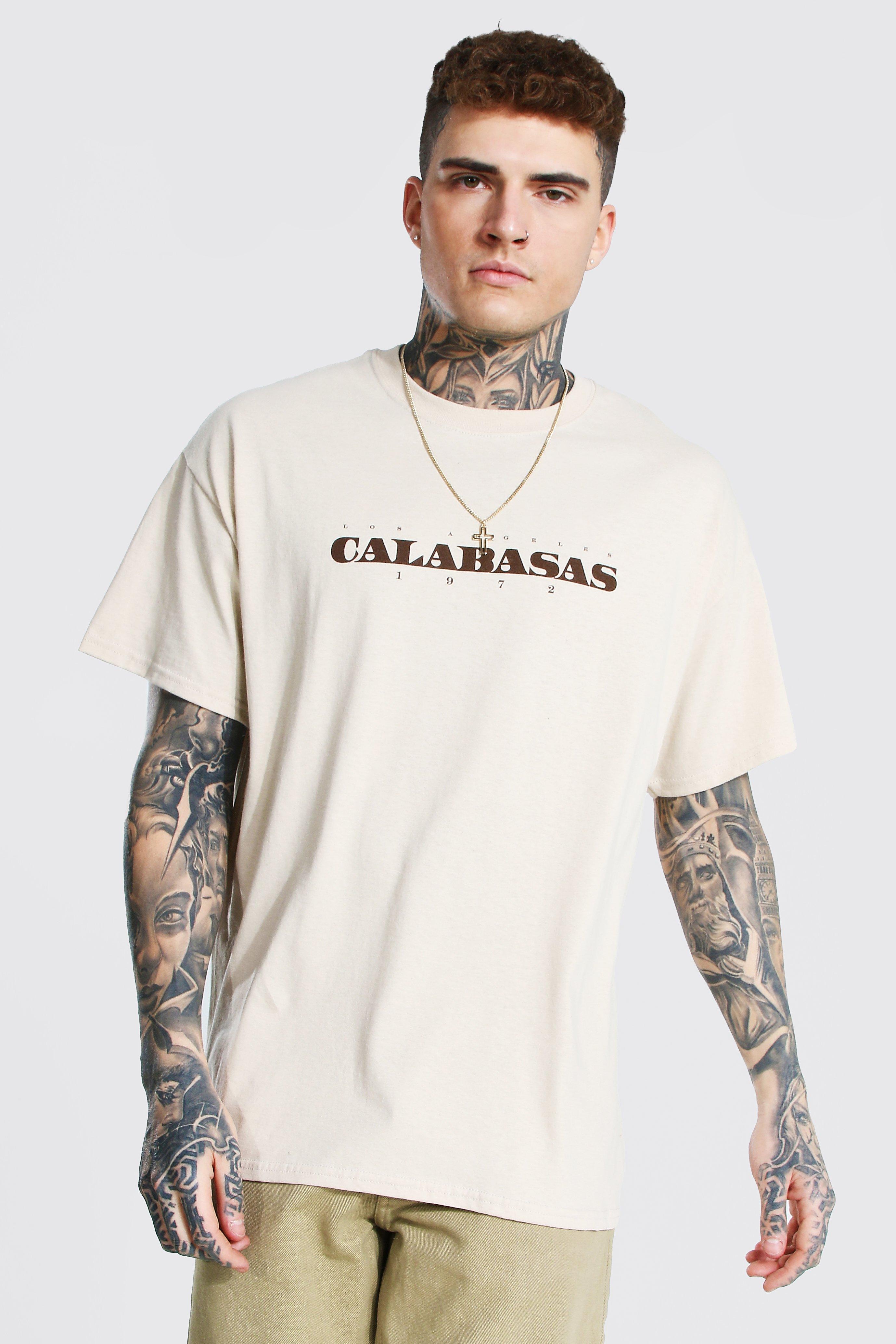 BoohooMAN Denim Oversized Calabasas Print T-shirt in Beige (Natural) for  Men - Lyst